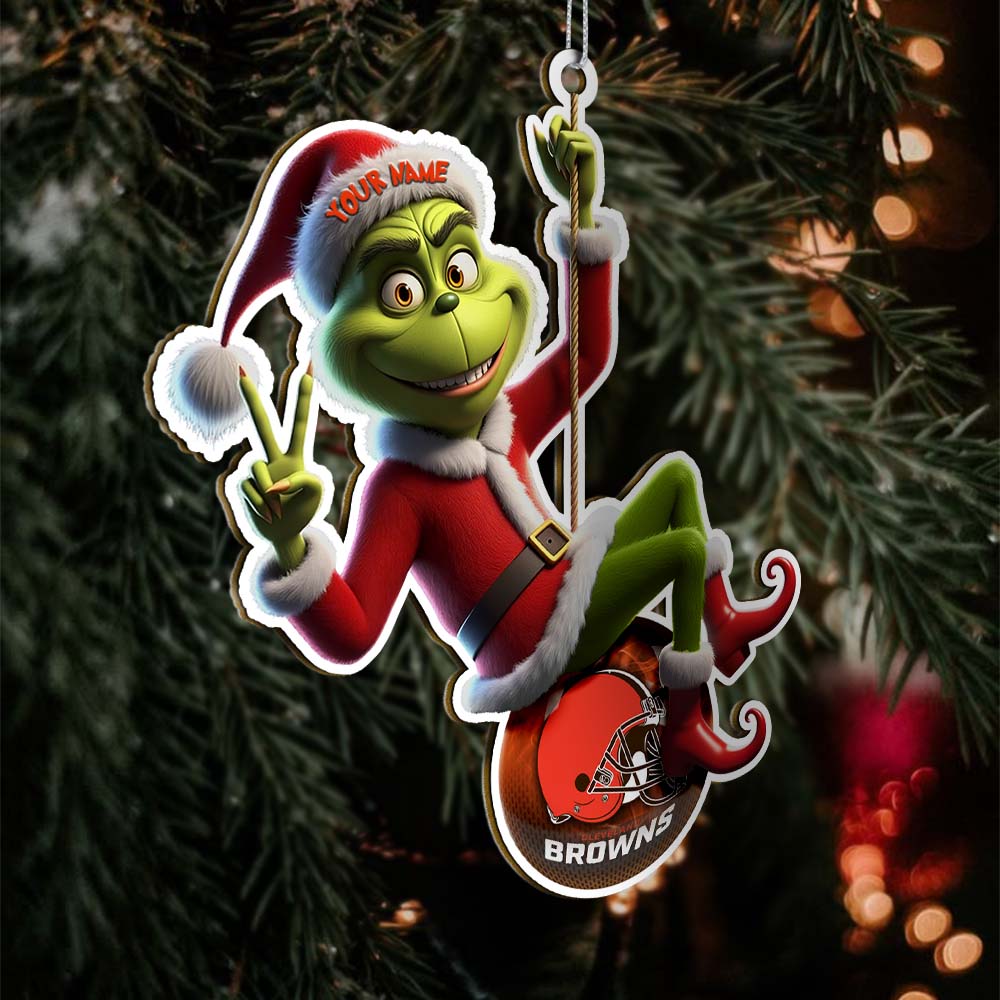 Sportswearmerch Cleveland Browns NFL The Grinch x Christmas Acrylic Ornament Gift For Fan