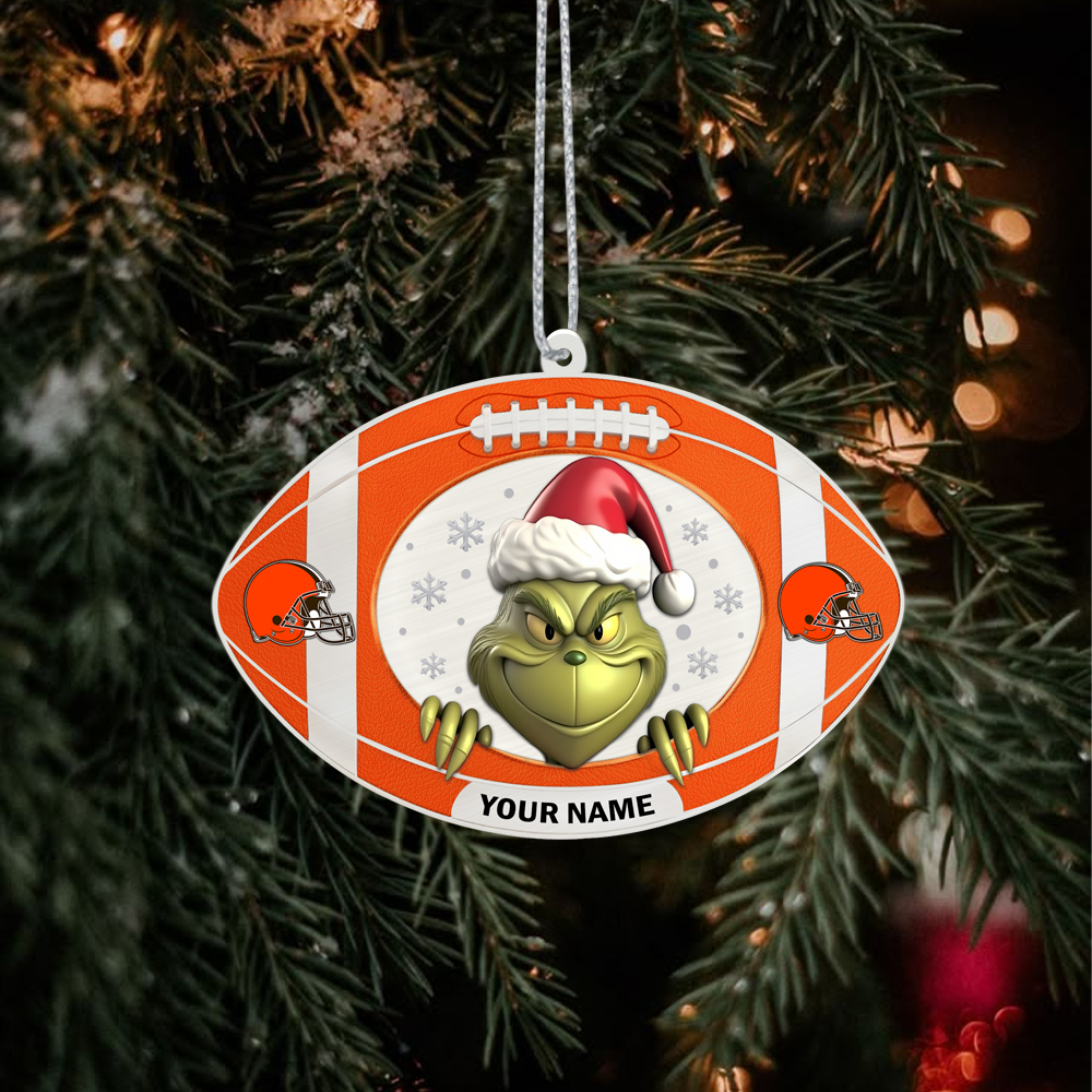 Sportswearmerch Cleveland Browns NFL The Grinch x Christmas Acrylic Ornament Gift For Fan