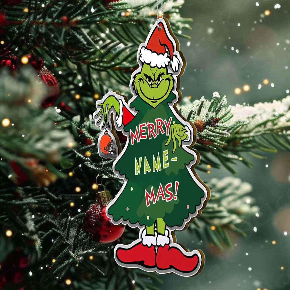 Sportswearmerch Cleveland Browns NFL The Grinch x Christmas Acrylic Ornament Gift For Fan