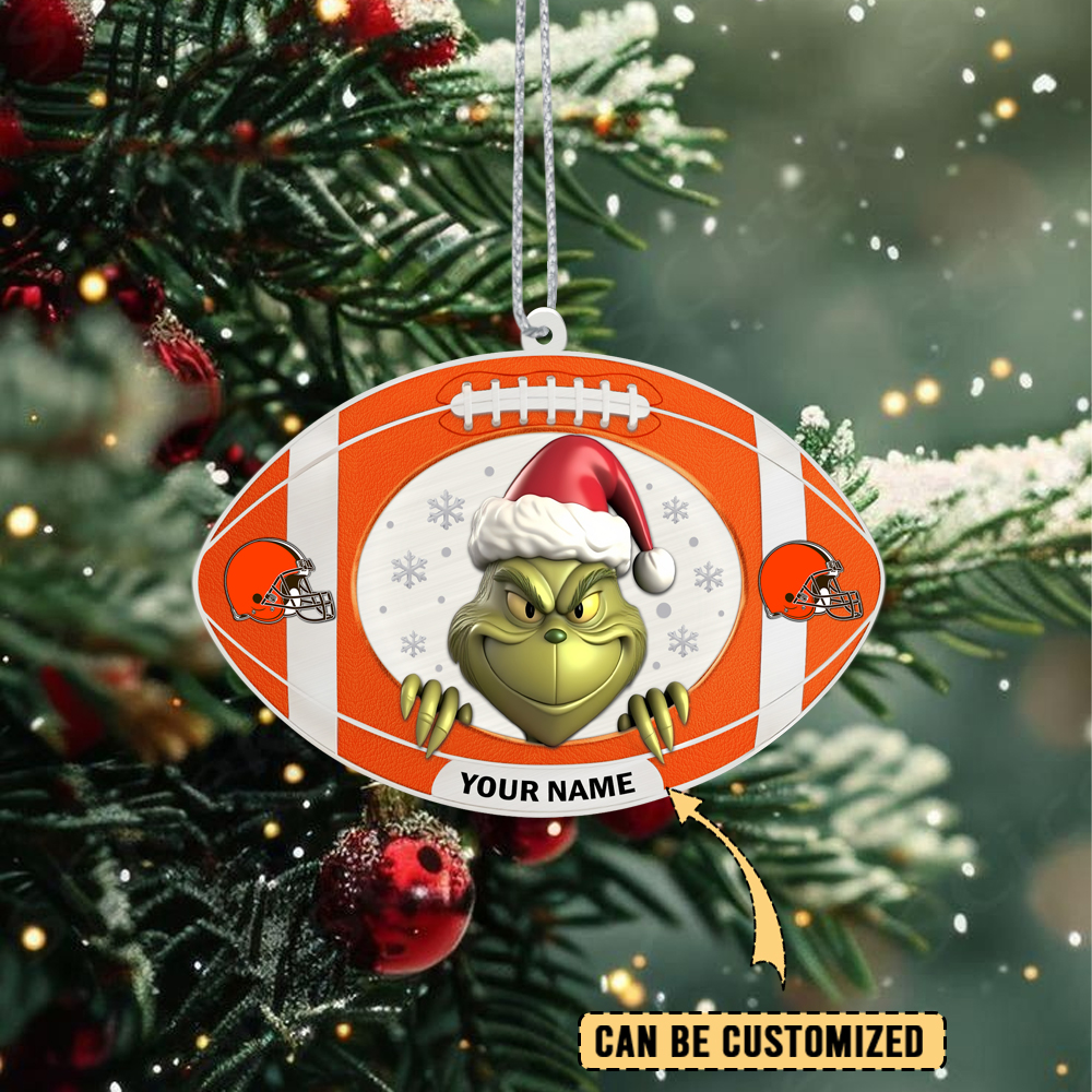 Sportswearmerch Cleveland Browns NFL The Grinch x Christmas Acrylic Ornament Gift For Fan