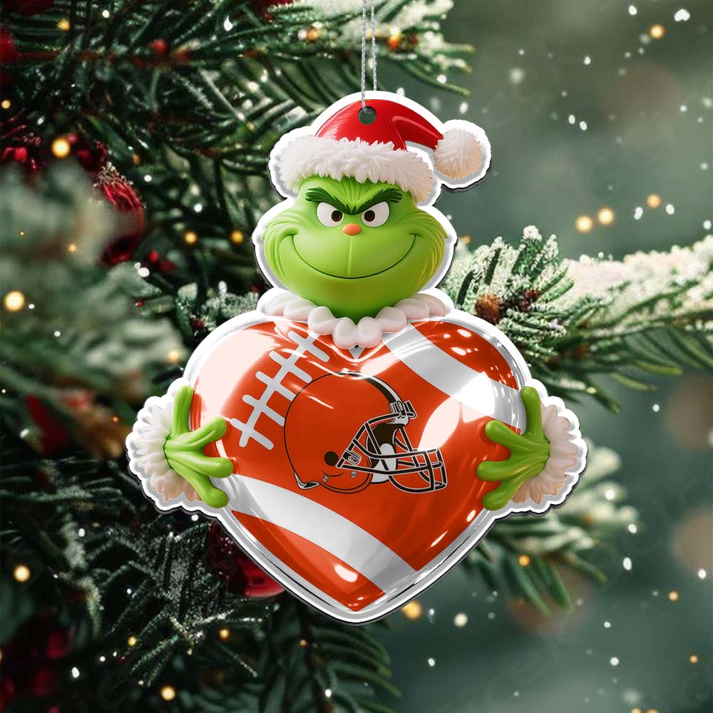 Sportswearmerch Cleveland Browns NFL The Grinch x Christmas Acrylic Ornament Gift For Fan