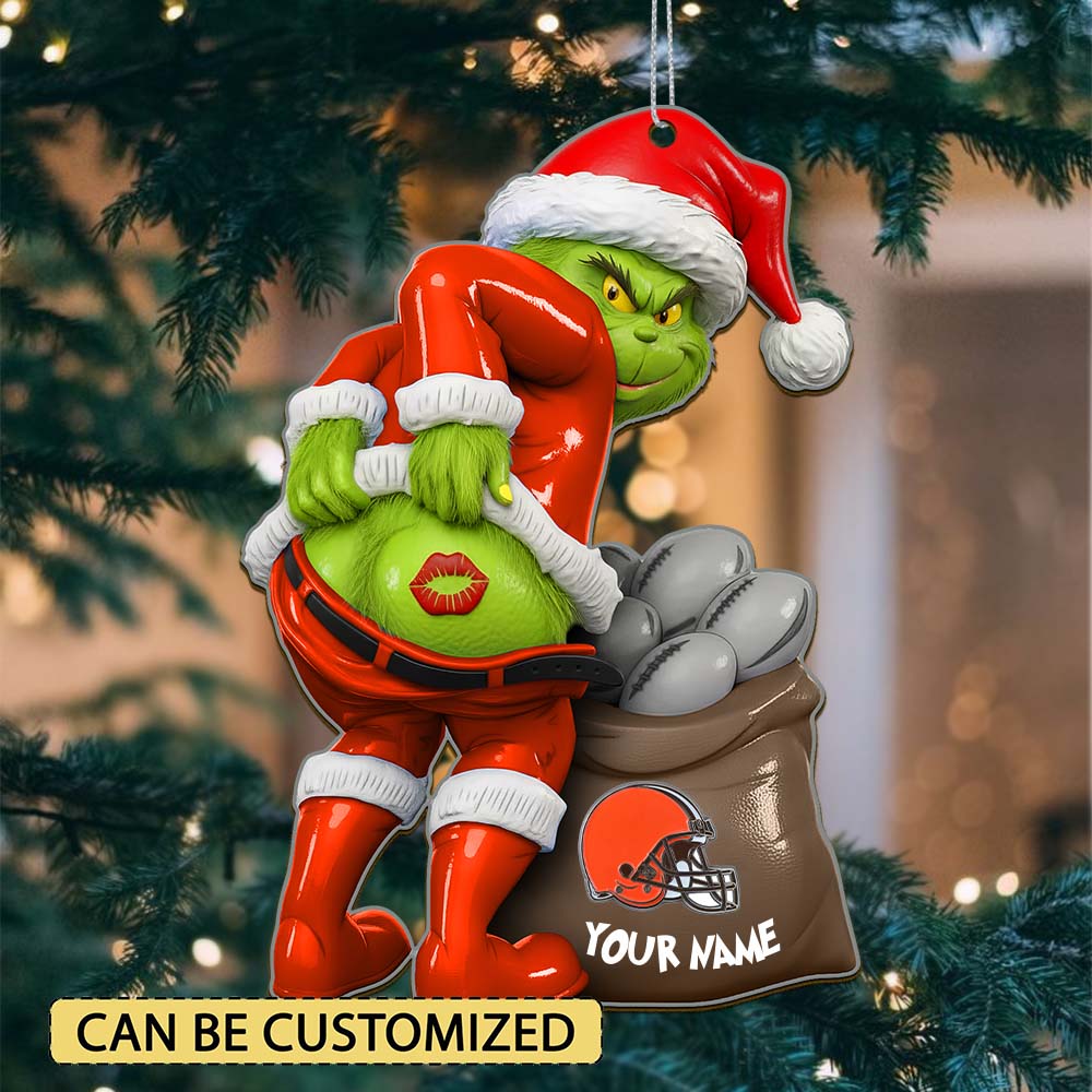 Sportswearmerch Cleveland Browns NFL The Grinch x Christmas Acrylic Ornament Gift For Fan