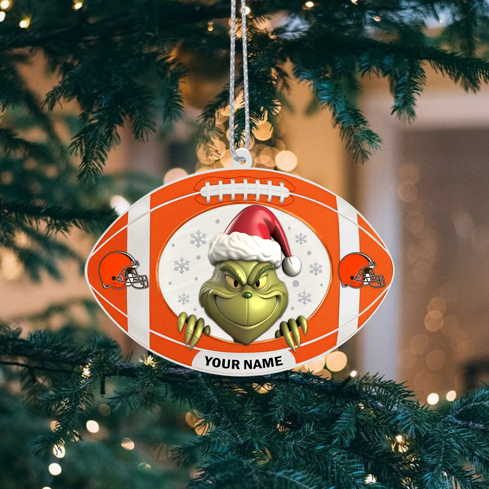 Sportswearmerch Cleveland Browns NFL The Grinch x Christmas Acrylic Ornament Gift For Fan