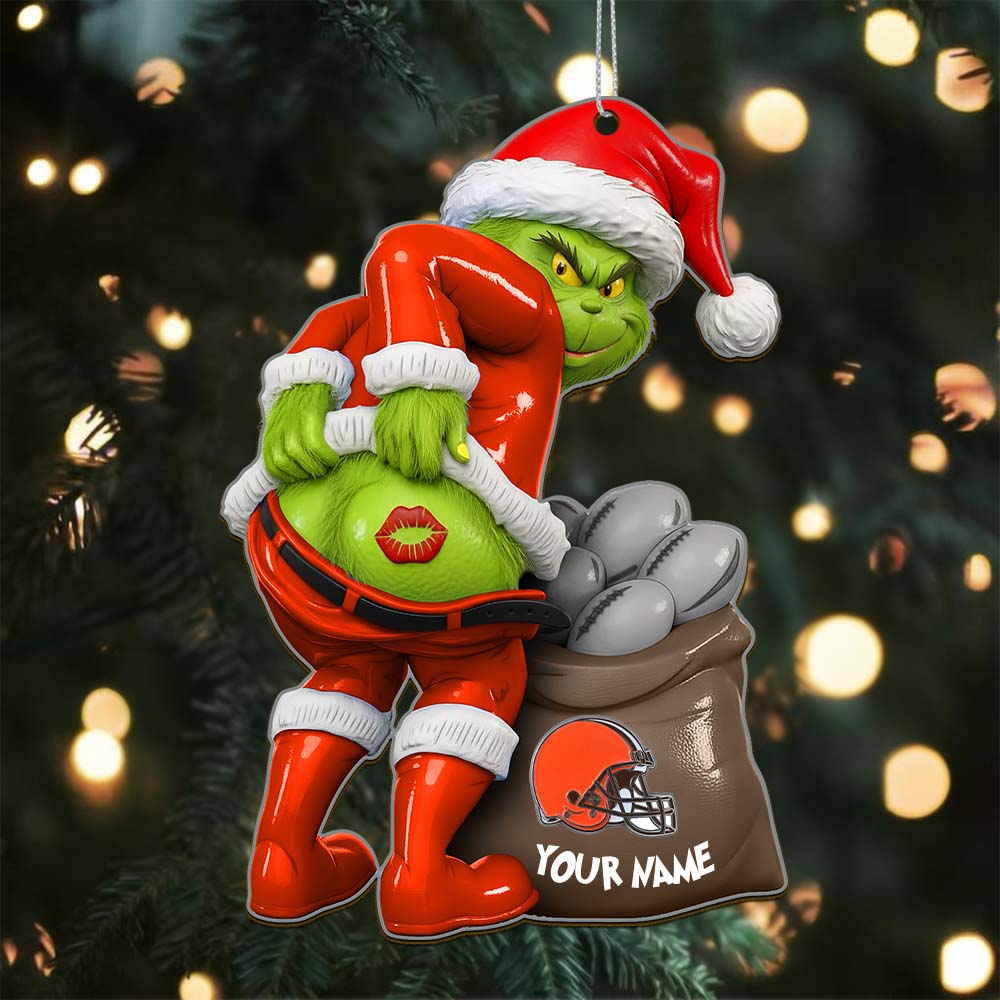 Sportswearmerch Cleveland Browns NFL The Grinch x Christmas Acrylic Ornament Gift For Fan