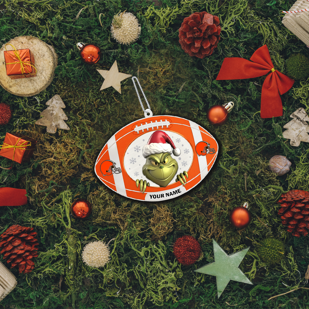 Sportswearmerch Cleveland Browns NFL The Grinch x Christmas Acrylic Ornament Gift For Fan