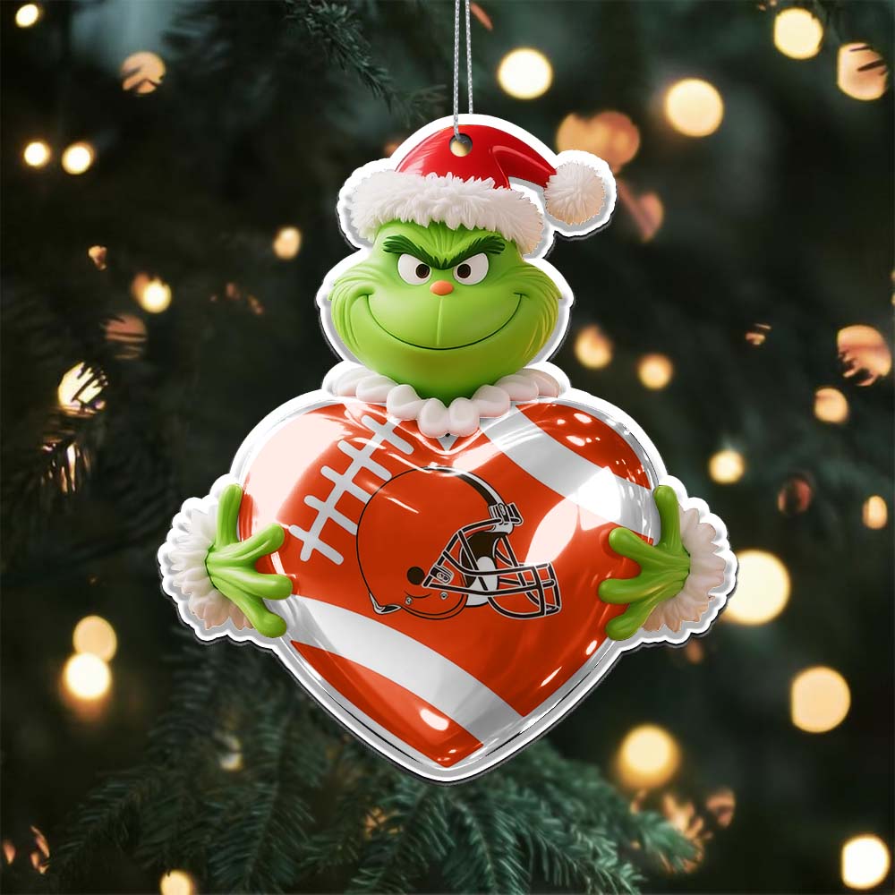 Sportswearmerch Cleveland Browns NFL The Grinch x Christmas Acrylic Ornament Gift For Fan