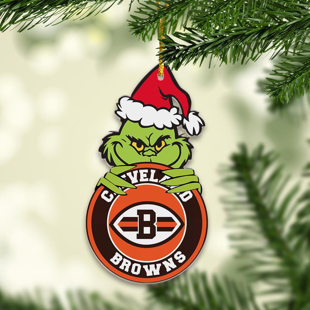 Sportswearmerch Cleveland Browns NFL x Grinch Christmas Acrylic Ornament For Fans