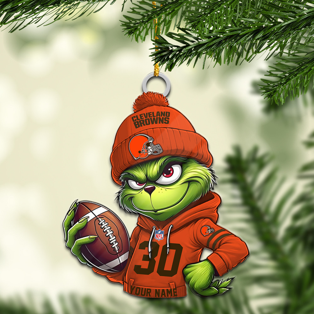 Sportswearmerch Cleveland Browns NFL x Grinch Christmas Acrylic Ornament For Fans