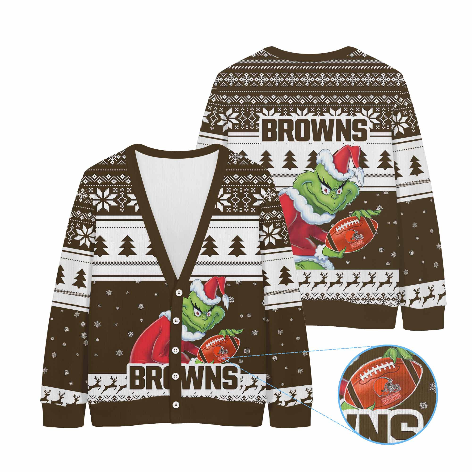 Sportswearmerch Cleveland Browns NFL x Grinch Christmas Cardigan For Fan