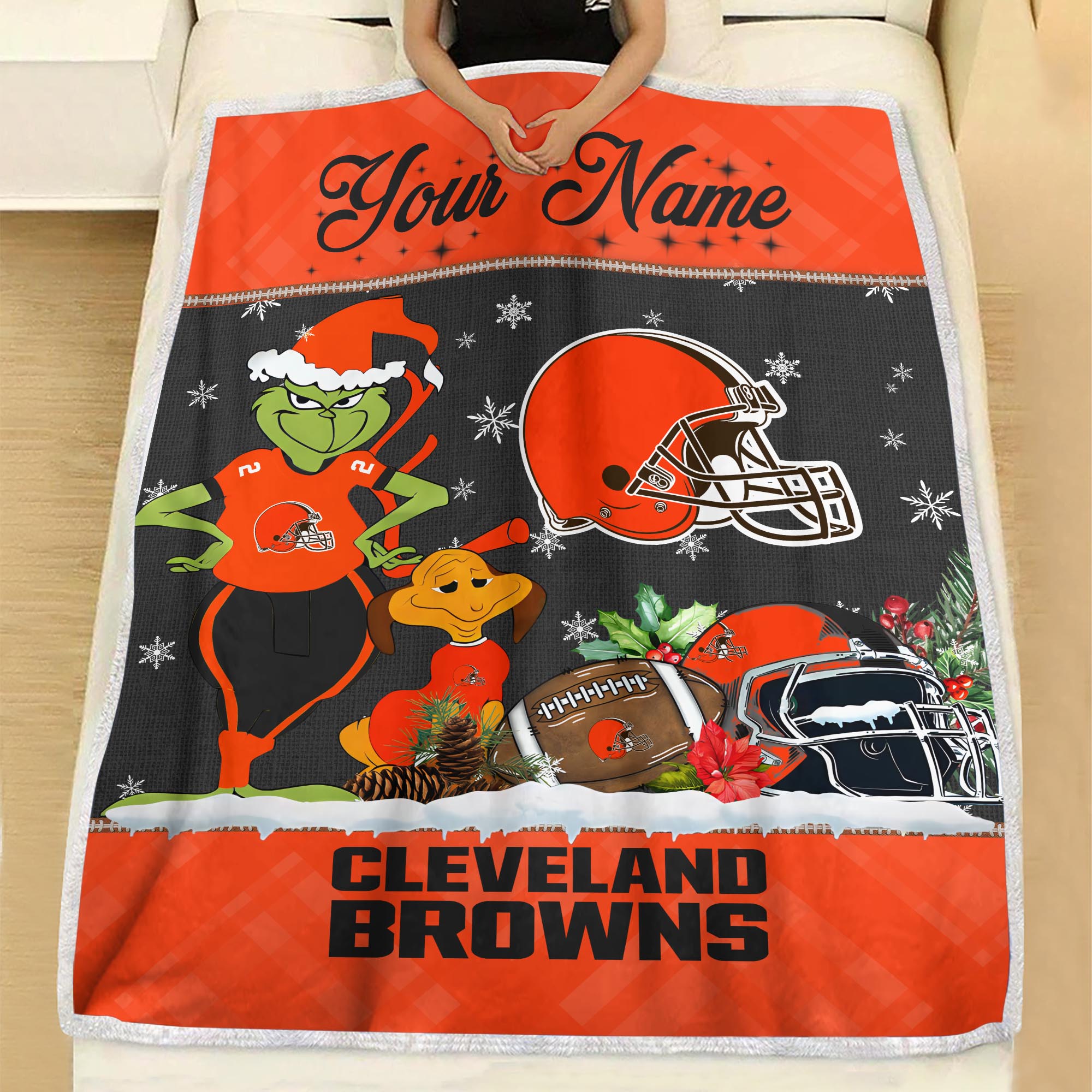 Sportswearmerch Cleveland Browns NFL x Grinch Christmas Fleece Blanket For Fan