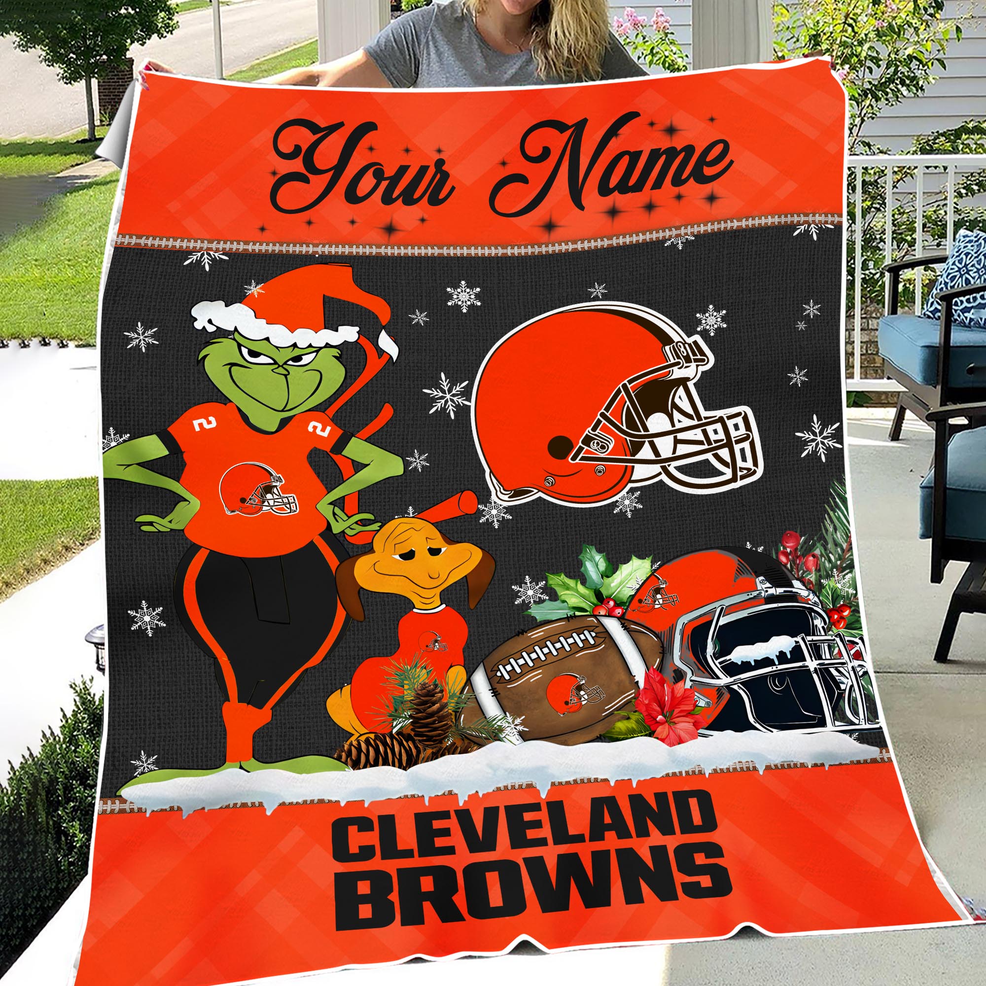Sportswearmerch Cleveland Browns NFL x Grinch Christmas Fleece Blanket For Fan