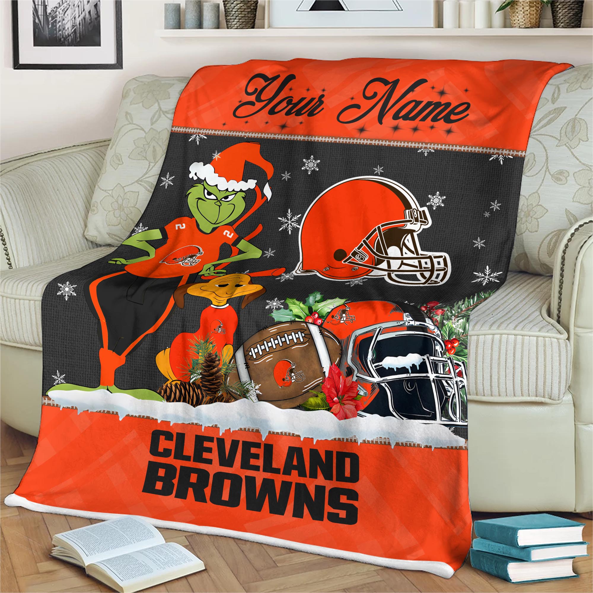 Sportswearmerch Cleveland Browns NFL x Grinch Christmas Fleece Blanket For Fan