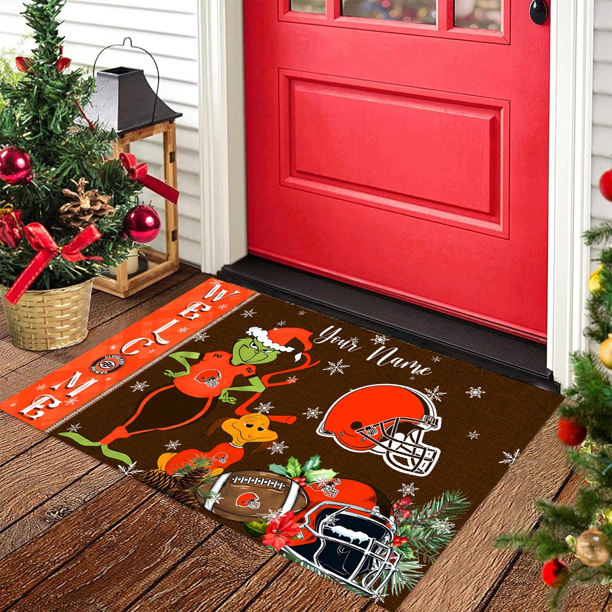 Sportswearmerch Cleveland Browns NFL x Grinch Christmas Welcome Football Doormat For Fan