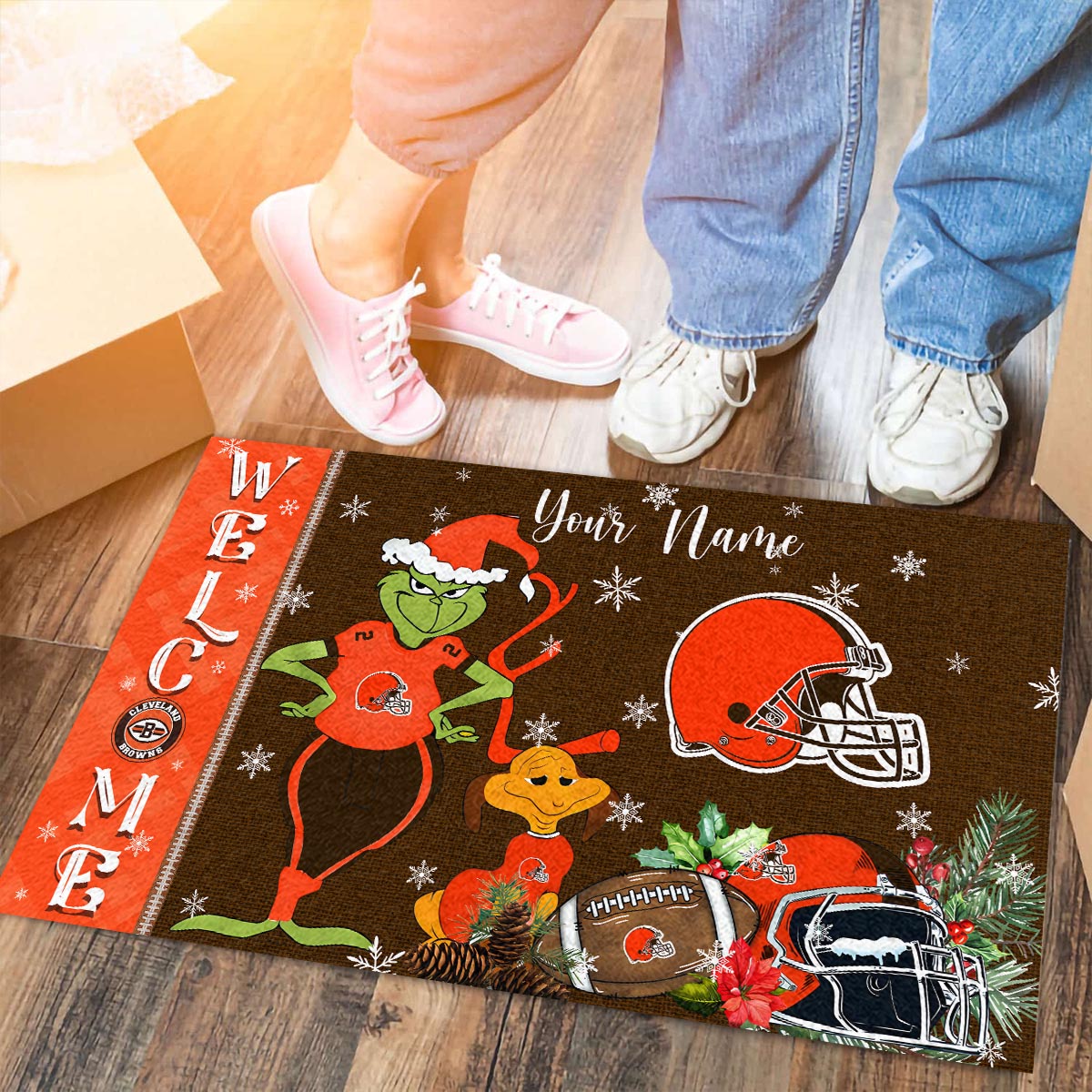 Sportswearmerch Cleveland Browns NFL x Grinch Christmas Welcome Football Doormat For Fan