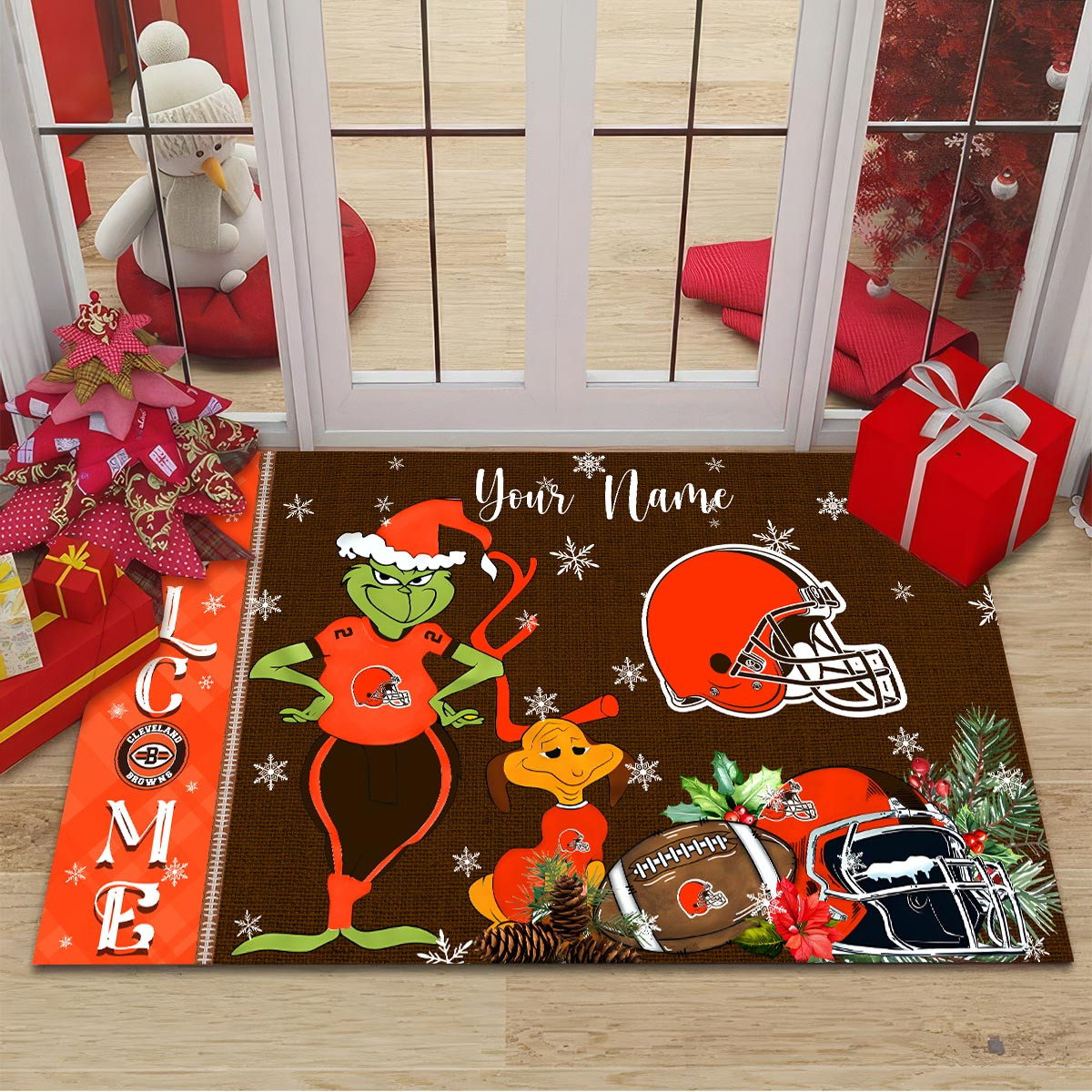 Sportswearmerch Cleveland Browns NFL x Grinch Christmas Welcome Football Doormat For Fan