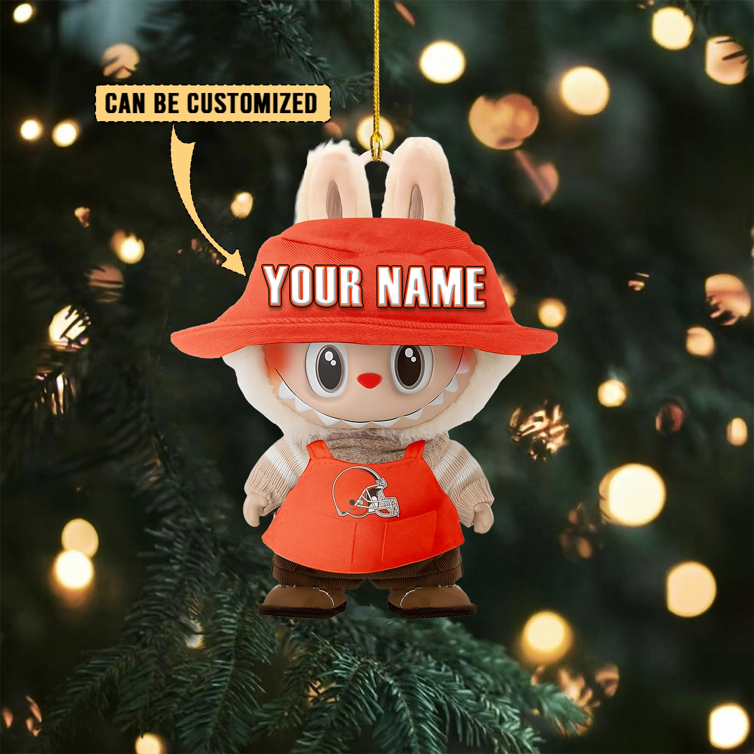 Sportswearmerch Cleveland Browns NFL x Labubu Christmas Personalized Acrylic Ornament Gift For Fans