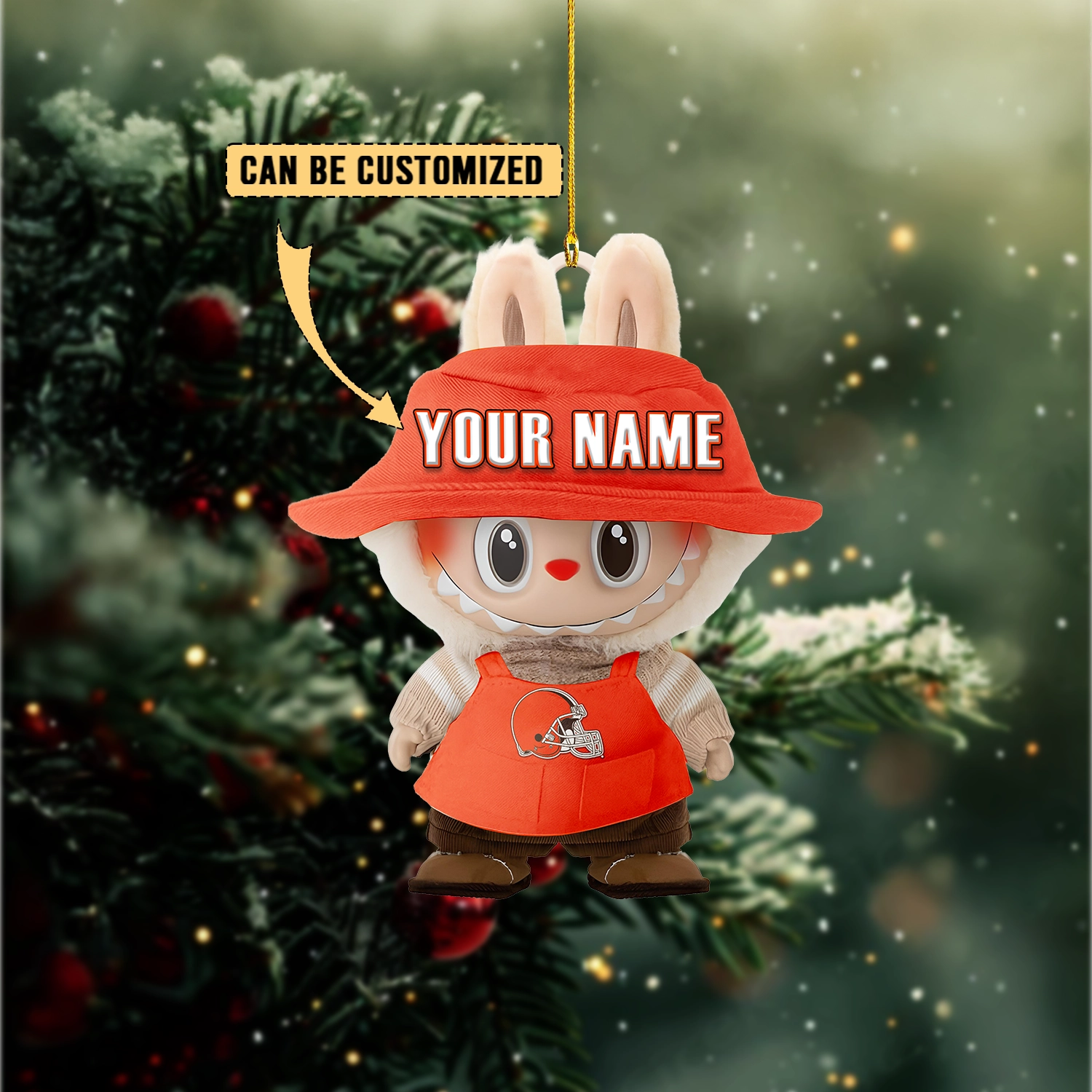 Sportswearmerch Cleveland Browns NFL x Labubu Christmas Personalized Acrylic Ornament Gift For Fans