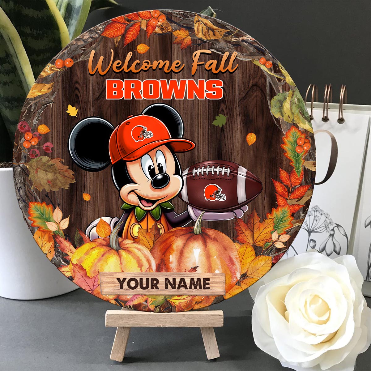 Sportswearmerch Cleveland Browns NFL x Mickey Round Wooden Sign For Fan