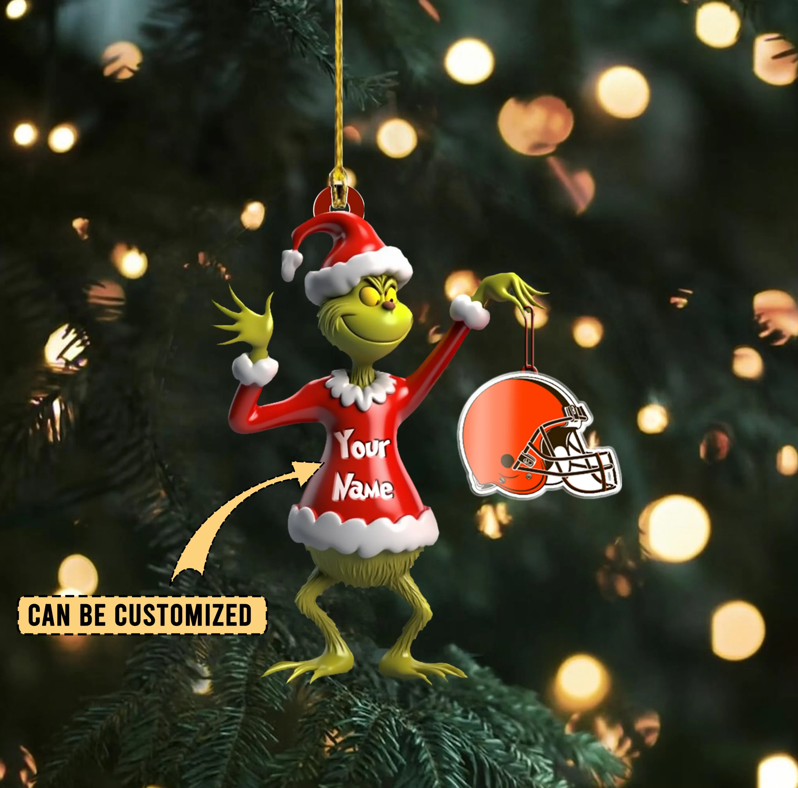 Sportswearmerch Cleveland Browns NFL x The Grinch Acrylic Ornament Gift For Fans