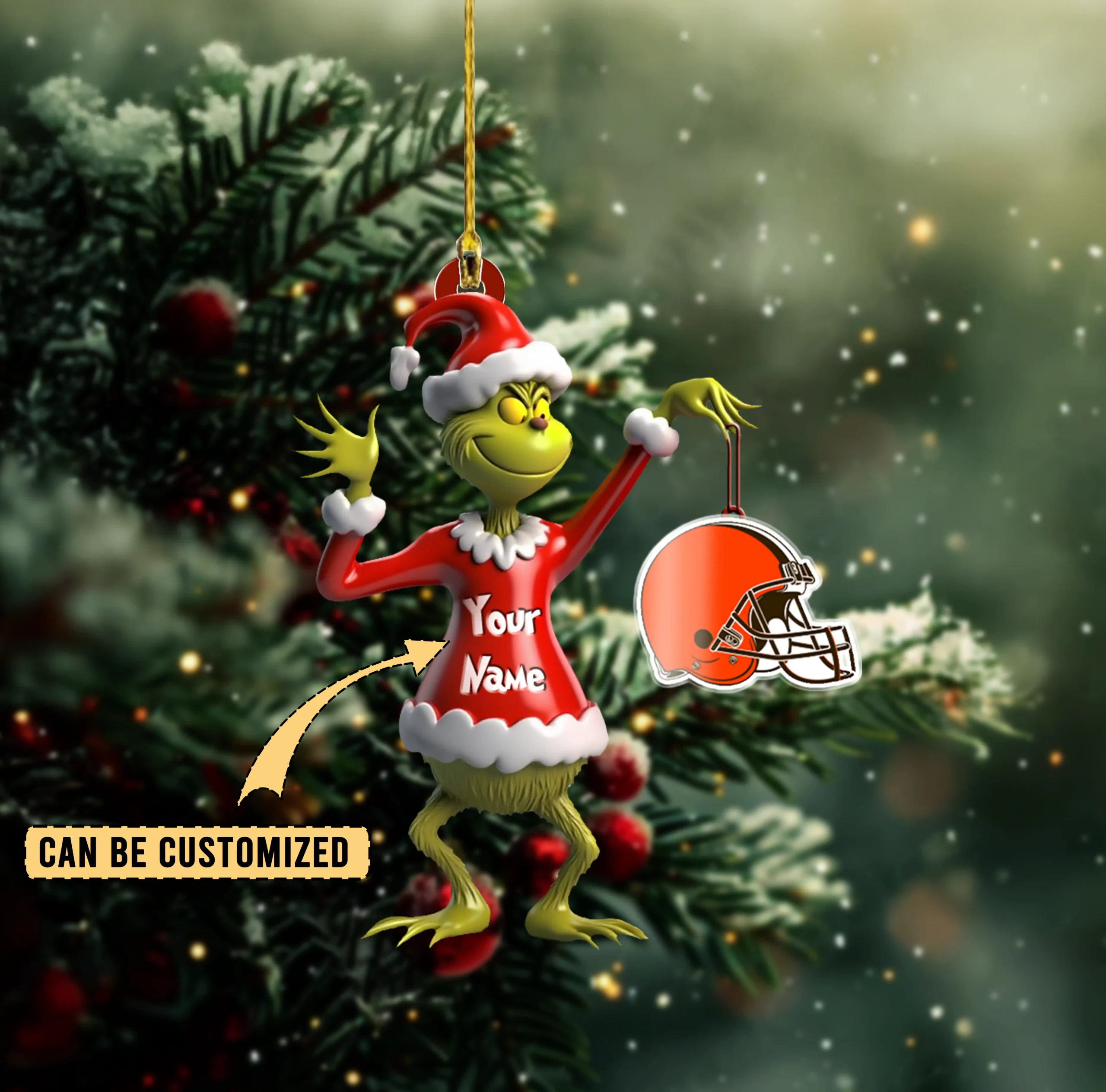 Sportswearmerch Cleveland Browns NFL x The Grinch Acrylic Ornament Gift For Fans