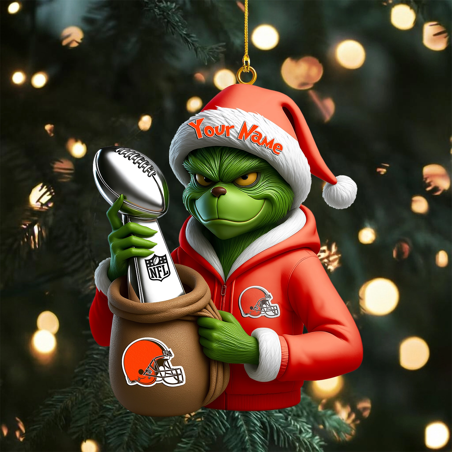 Sportswearmerch Cleveland Browns NFL x The Grinch Acrylic Ornament Gift For Fans