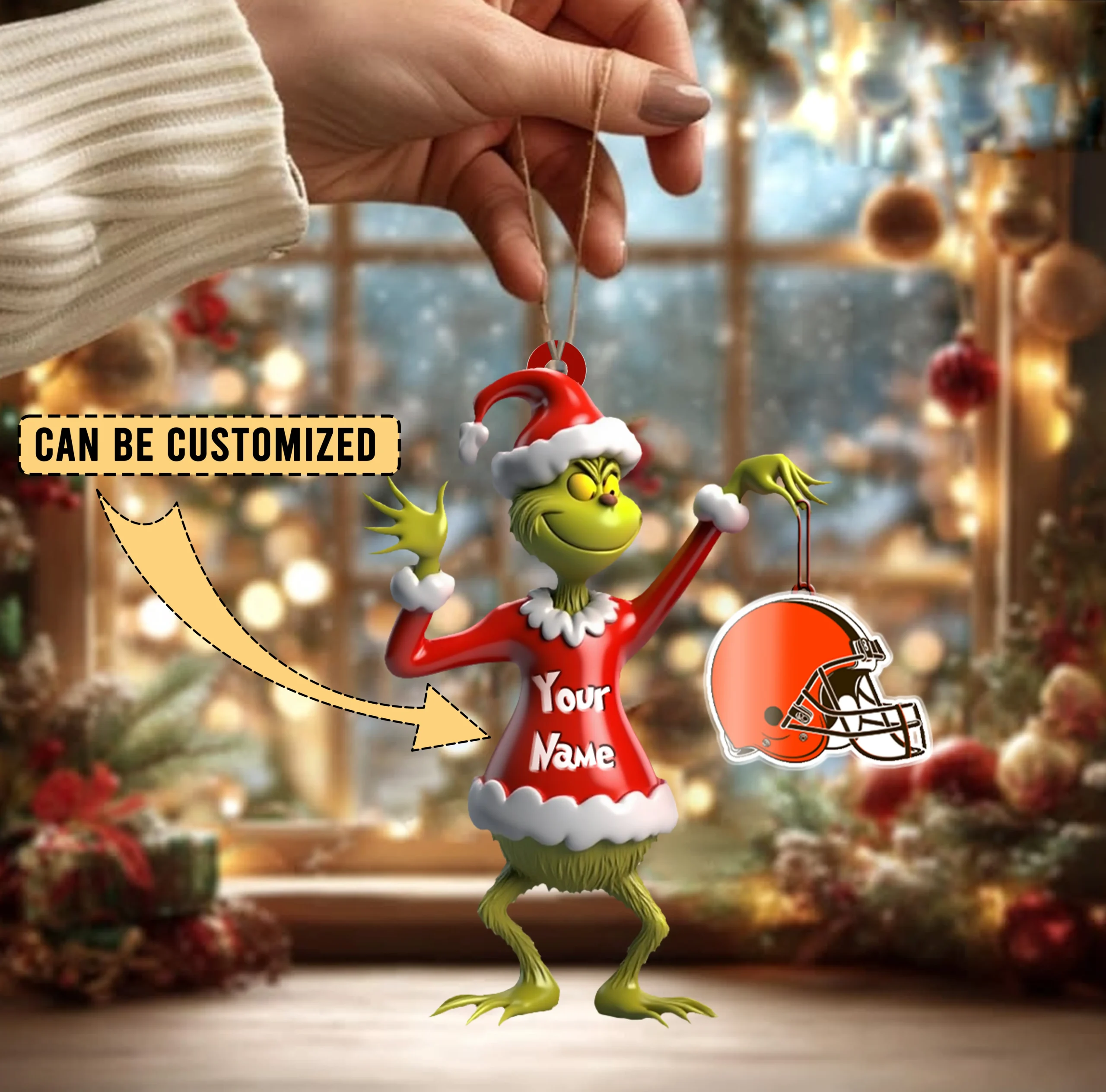 Sportswearmerch Cleveland Browns NFL x The Grinch Acrylic Ornament Gift For Fans