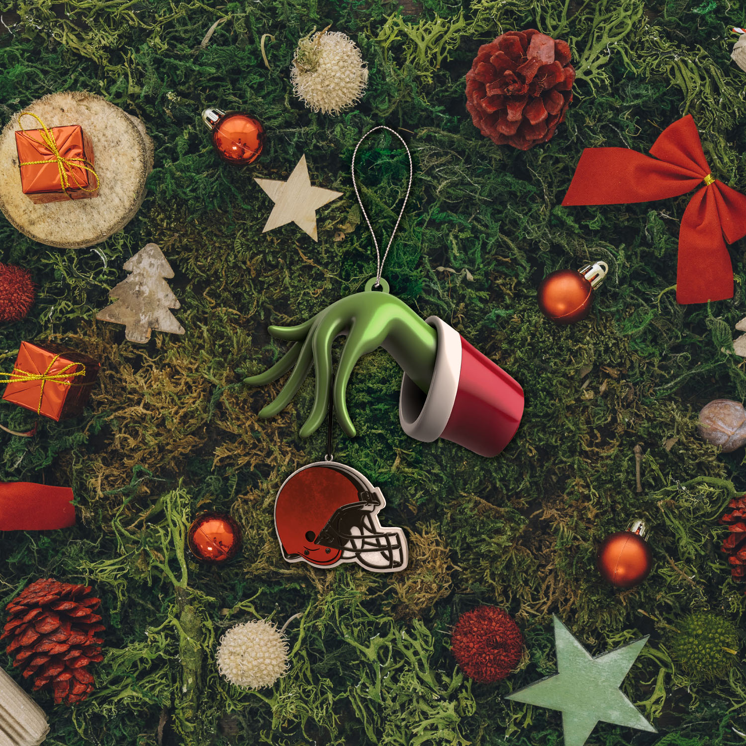 Sportswearmerch Cleveland Browns NFL x The Grinch Christmas Acrylic Mix Wooden Ornament Gift For Fans