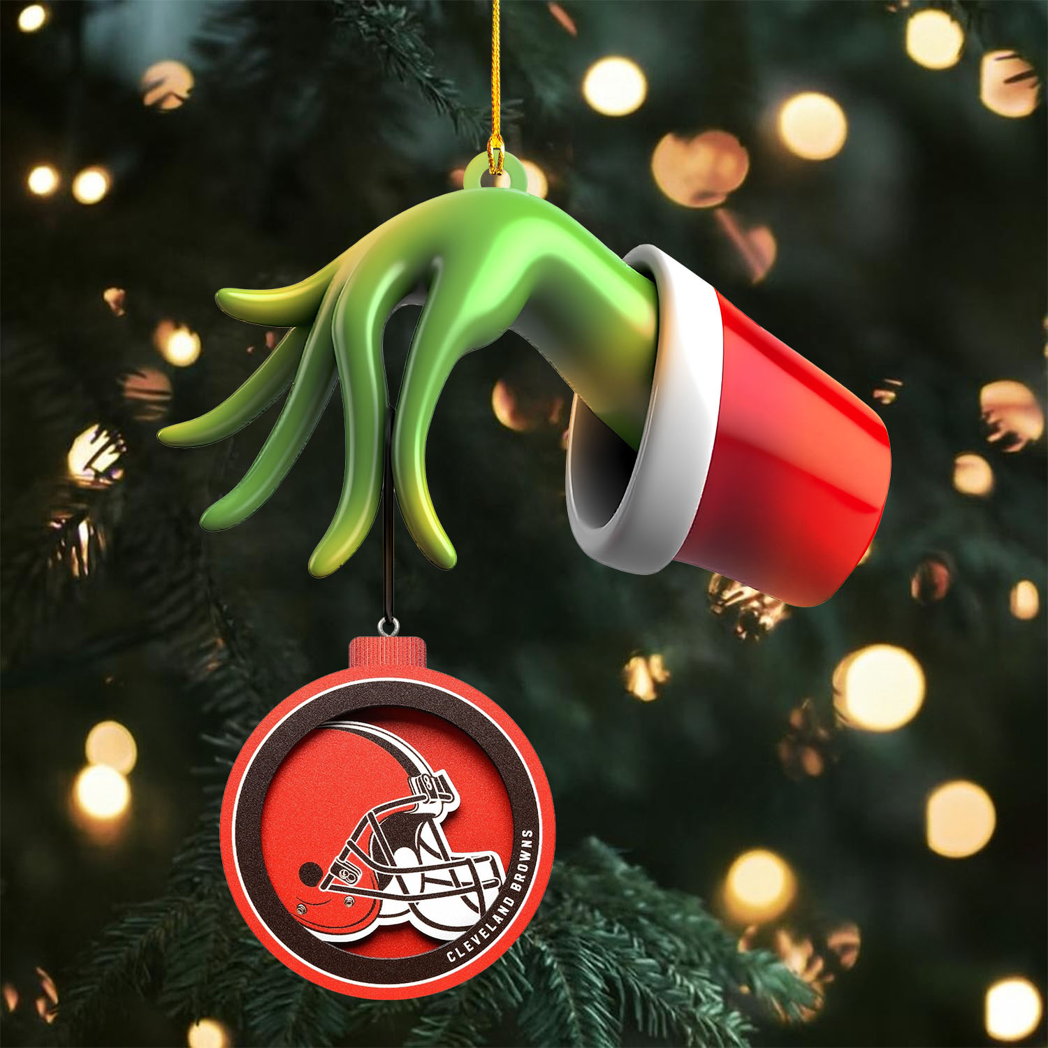 Sportswearmerch Cleveland Browns NFL x The Grinch Christmas Acrylic Mix Wooden Ornament Gift For Fans