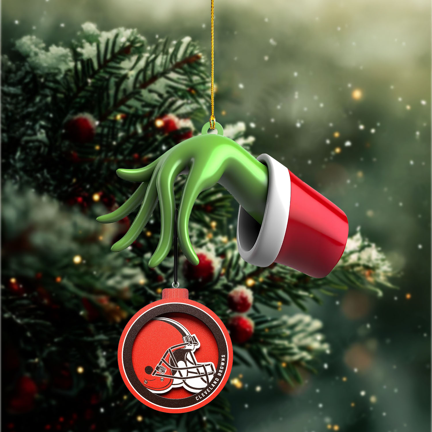 Sportswearmerch Cleveland Browns NFL x The Grinch Christmas Acrylic Mix Wooden Ornament Gift For Fans