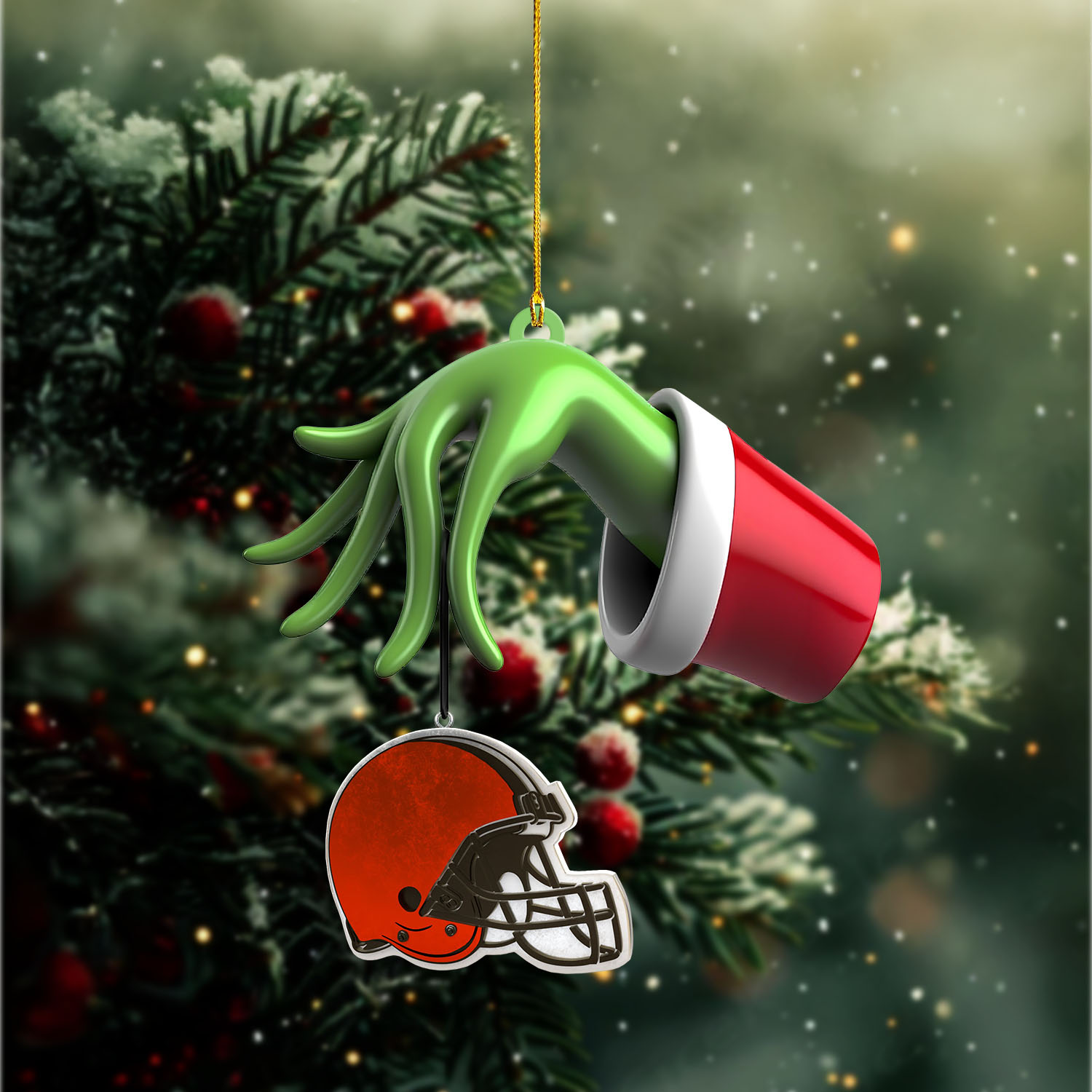 Sportswearmerch Cleveland Browns NFL x The Grinch Christmas Acrylic Mix Wooden Ornament Gift For Fans