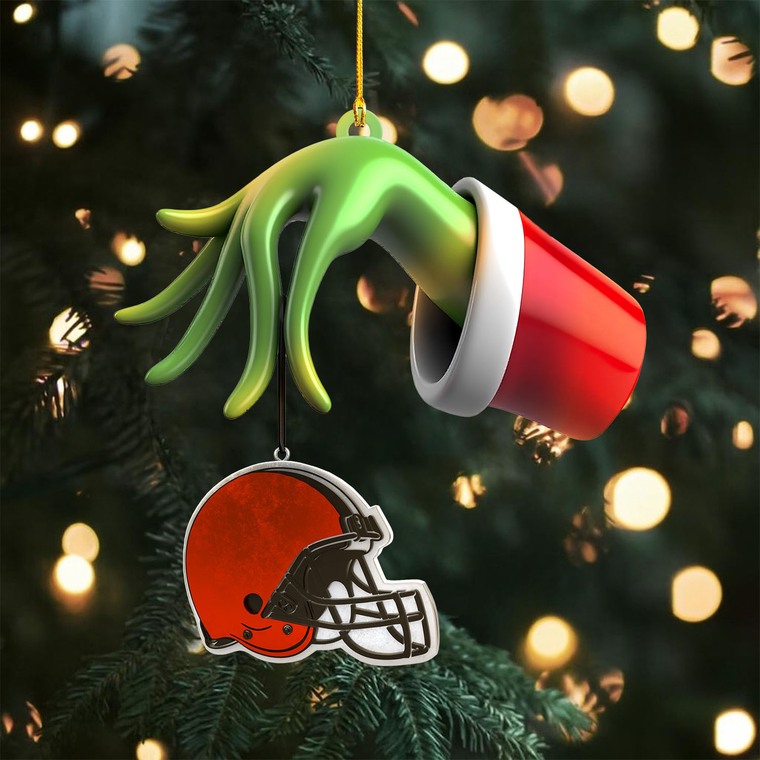 Sportswearmerch Cleveland Browns NFL x The Grinch Christmas Acrylic Mix Wooden Ornament Gift For Fans