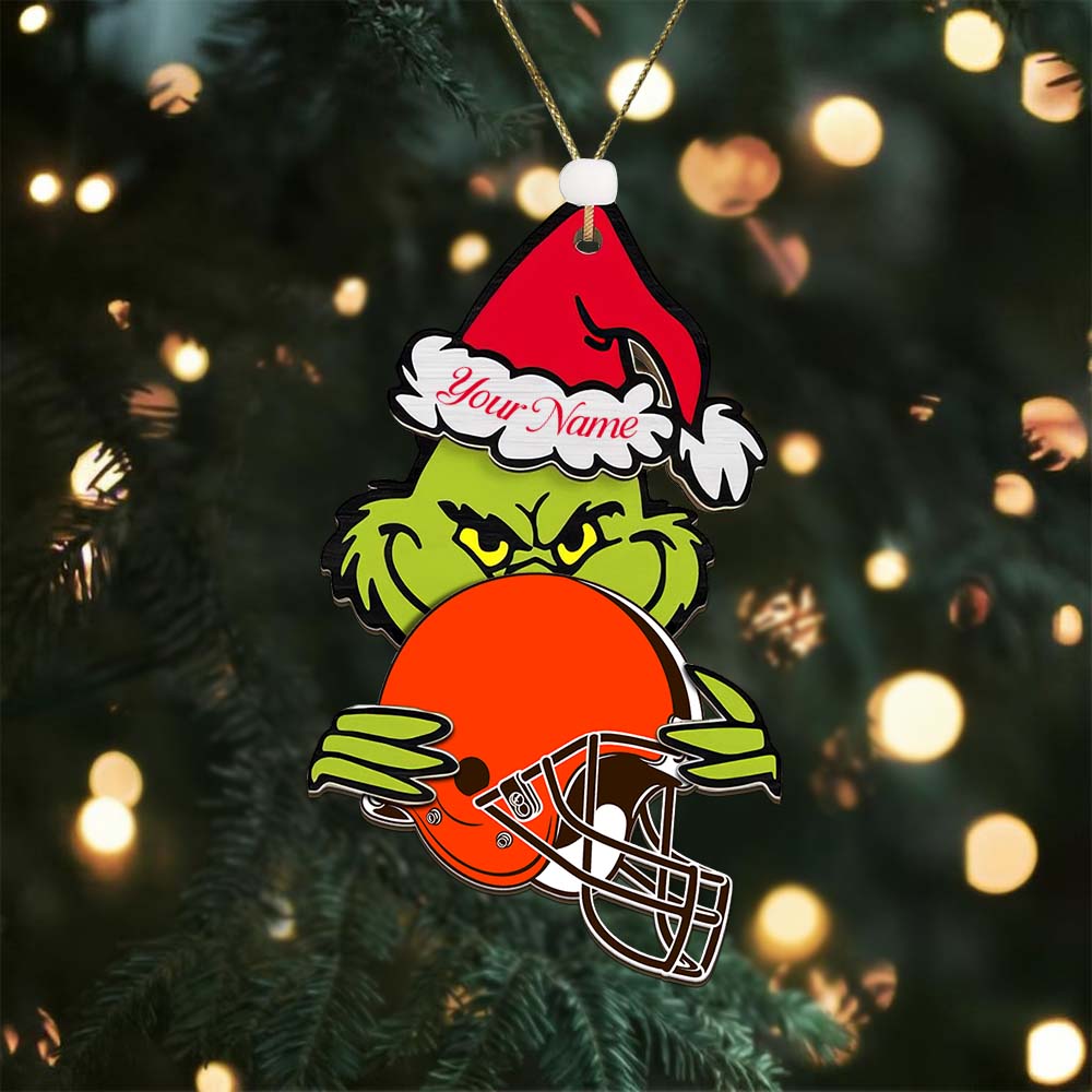 Sportswearmerch Cleveland Browns NFL x The Grinch Christmas Acrylic Ornament Gift For Fans