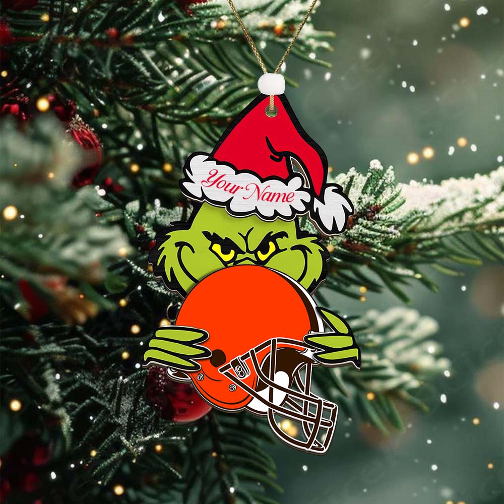 Sportswearmerch Cleveland Browns NFL x The Grinch Christmas Acrylic Ornament Gift For Fans