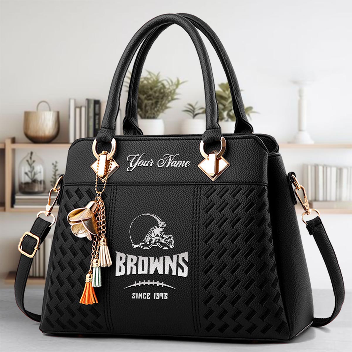 Sportswearmerch Cleveland Browns NFL Zip Leather Handbag For Fan