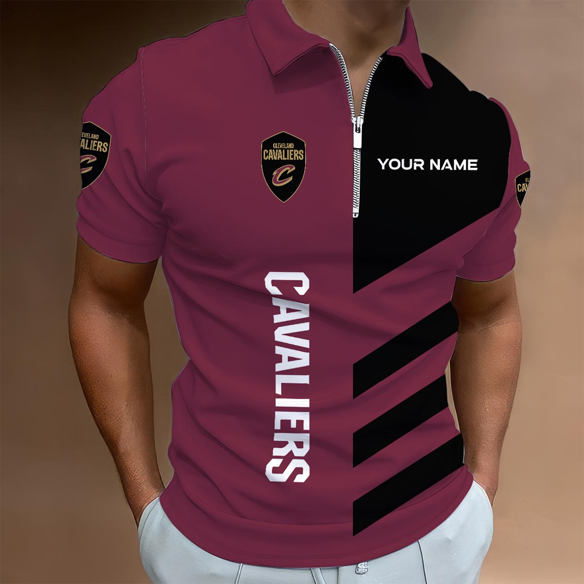 Sportswearmerch Cleveland Cavaliers NBA Lapel Zip Polo Shirt For Fan