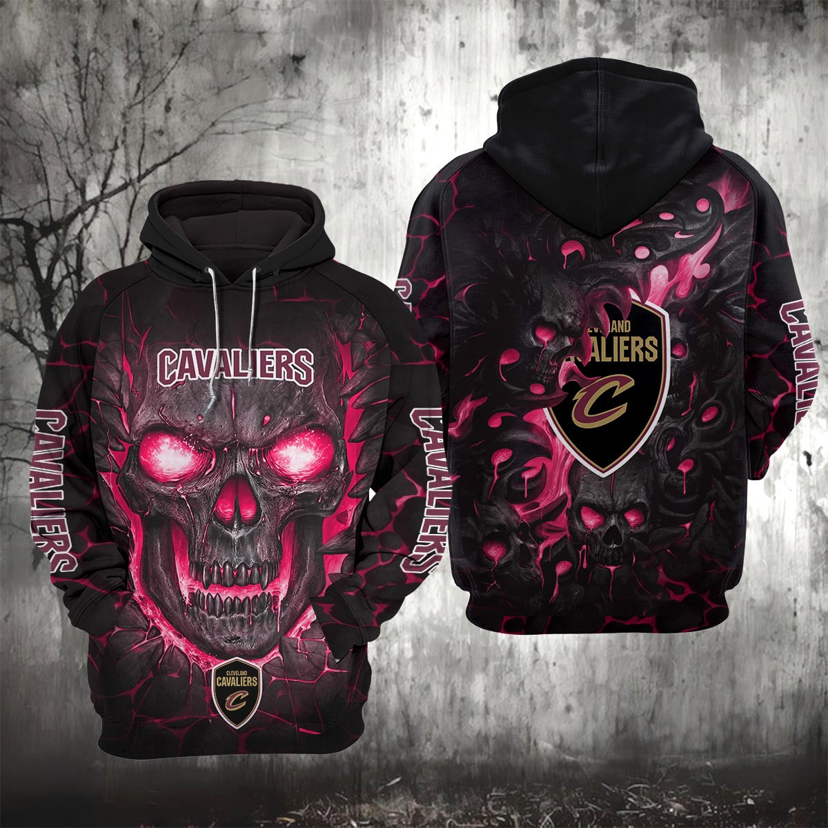 Sportswearmerch Cleveland Cavaliers NBA Lava Skull Hoodie For Fan