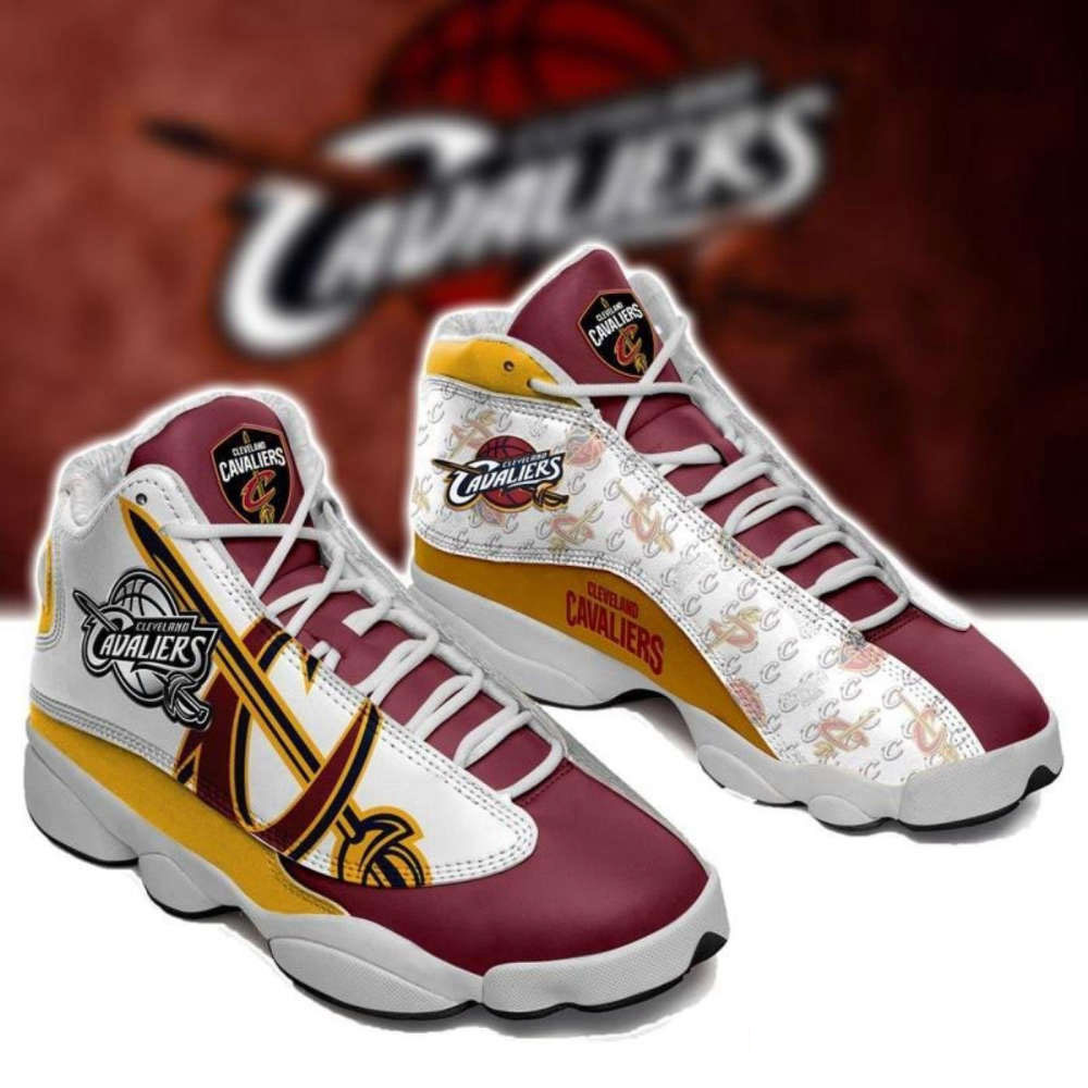 Sportswearmerch Cleveland Cavaliers NBA Wine Gold AJ13 Sneakers Shoes For Men And Women