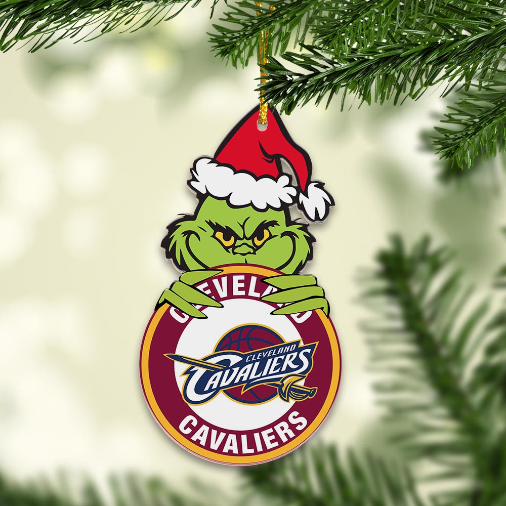 Sportswearmerch Cleveland Cavaliers NBA x Grinch Christmas Acrylic Ornament For Fans