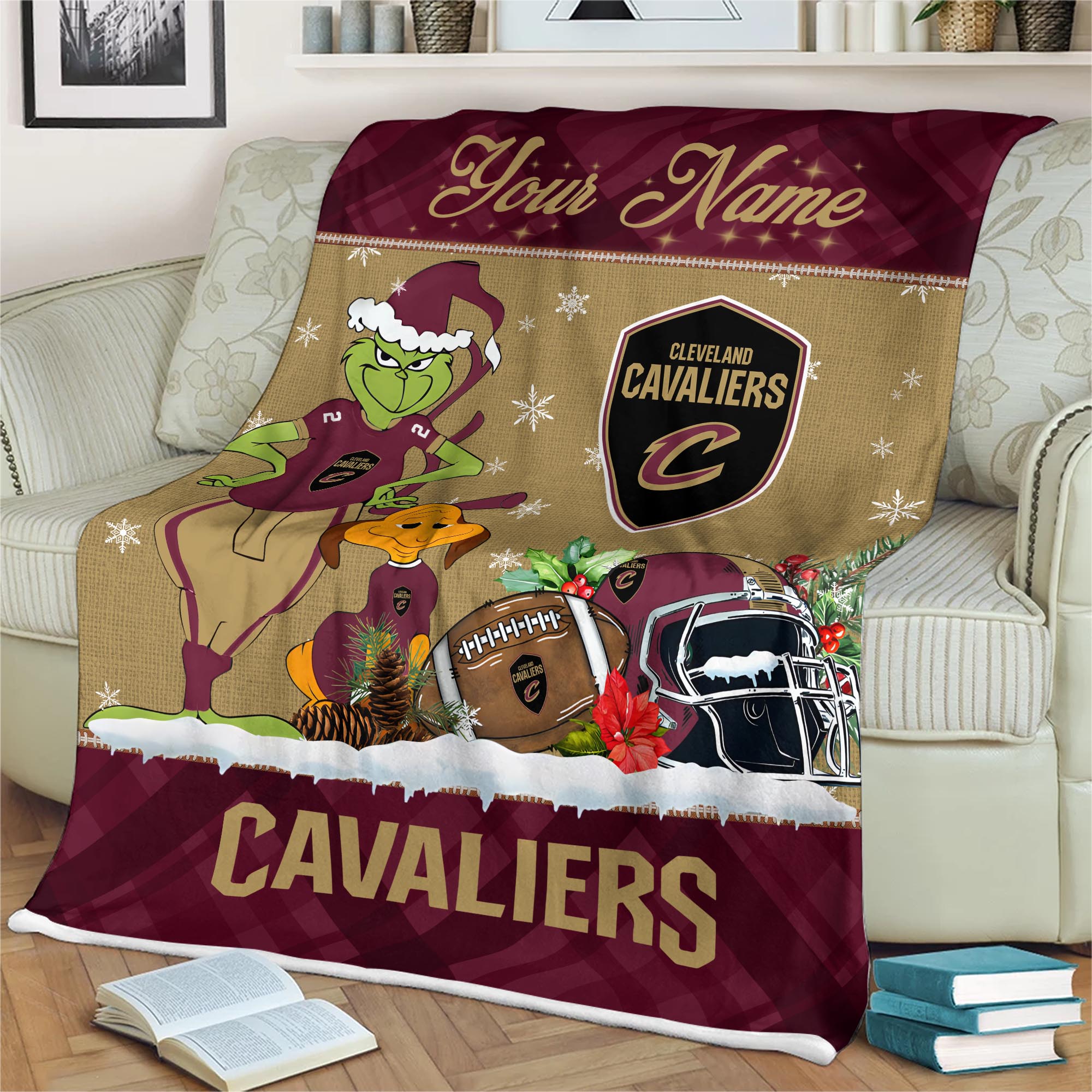 Sportswearmerch Cleveland Cavaliers NBA x Grinch Christmas Fleece Blanket For Fan