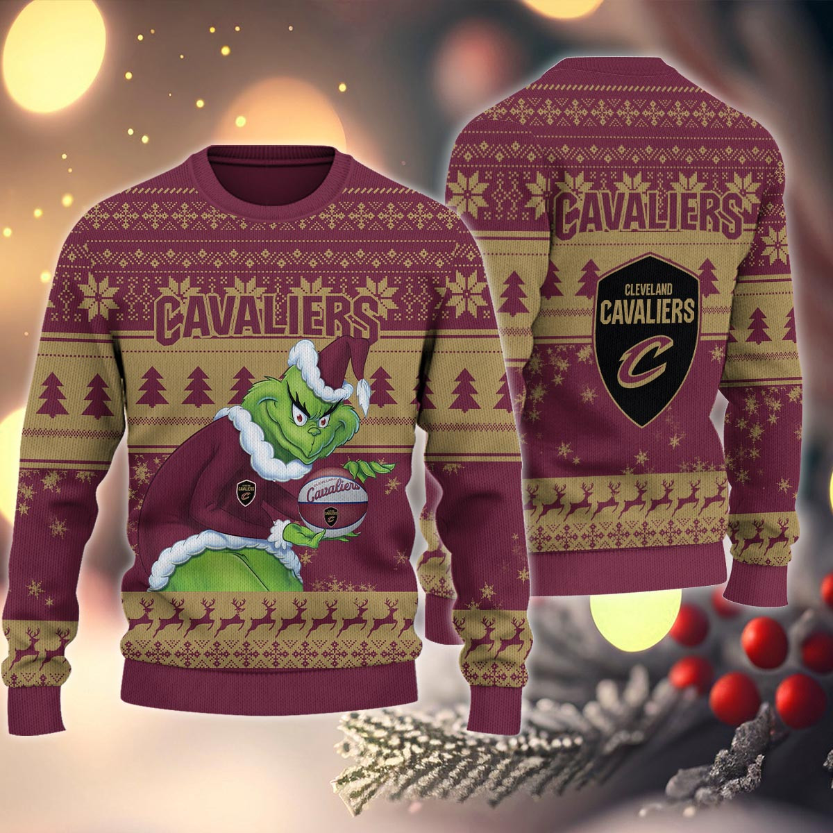 Sportswearmerch Cleveland Cavaliers NBA x Grinch Christmas Ugly Sweater For Fans
