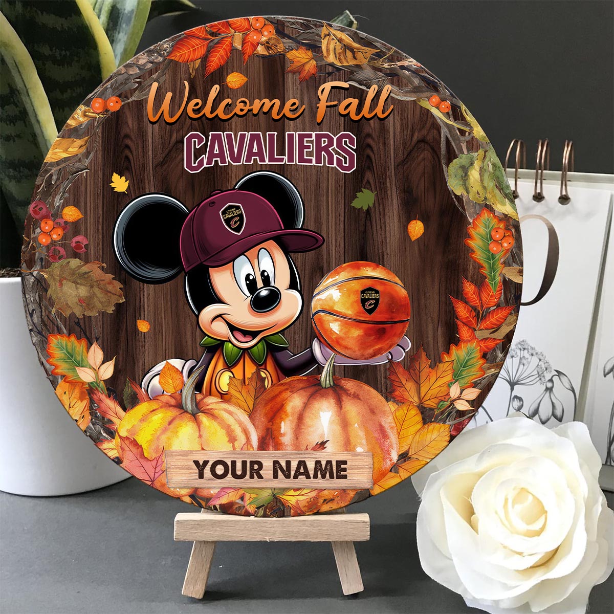 Sportswearmerch Cleveland Cavaliers NBA x Mickey Round Wooden Sign For Fan