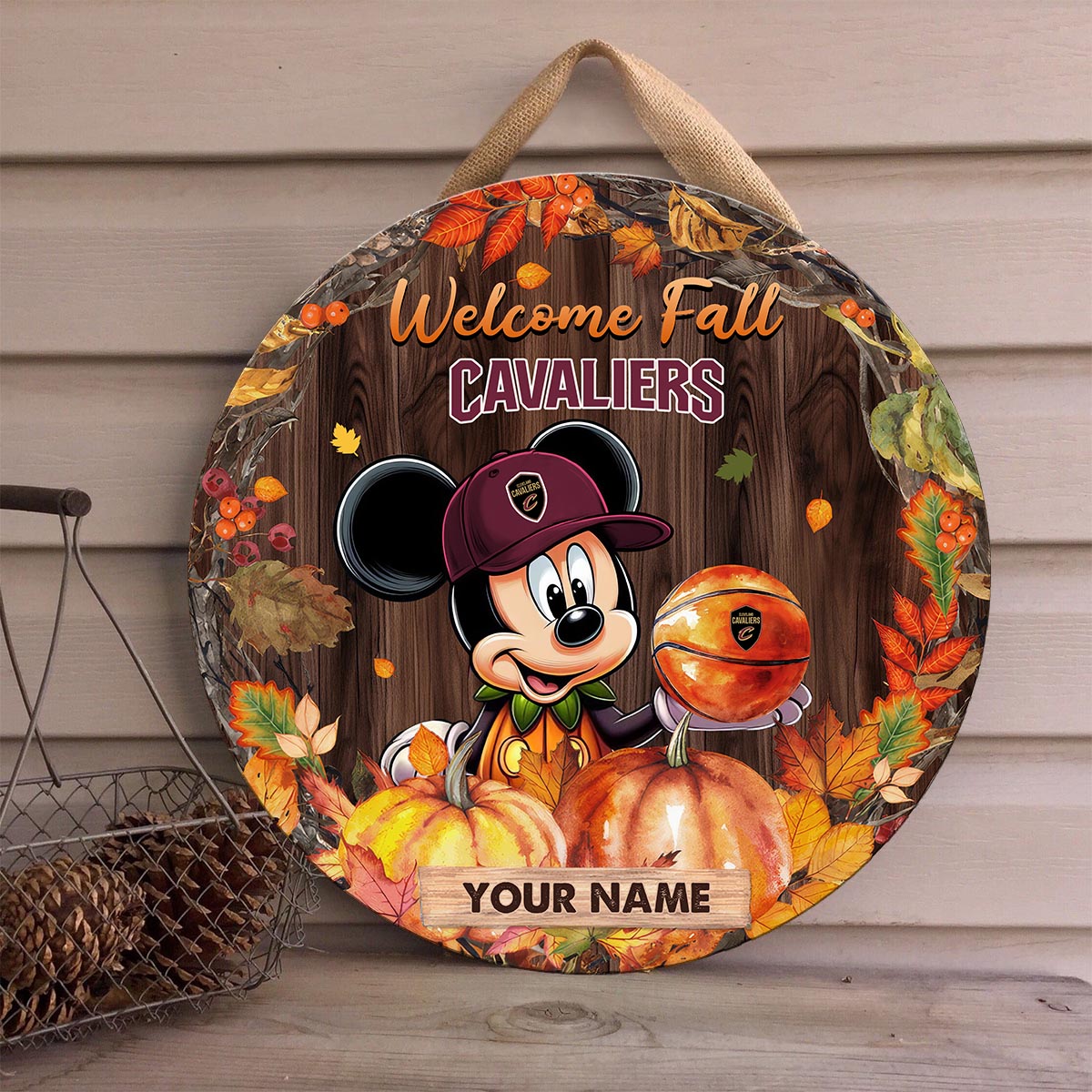 Sportswearmerch Cleveland Cavaliers NBA x Mickey Round Wooden Sign For Fan
