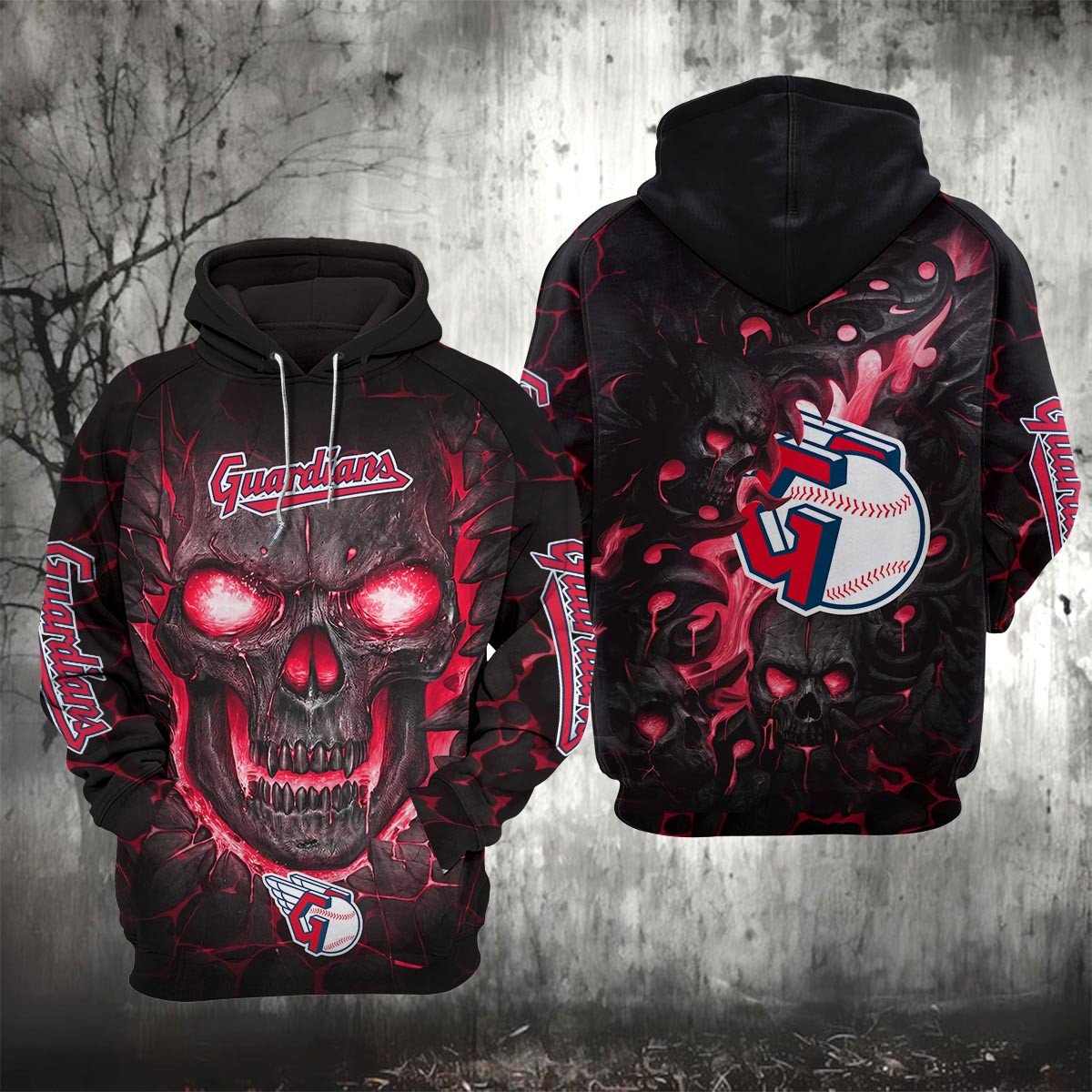 Sportswearmerch Cleveland Guardians MLB Lava Skull Hoodie For Fan