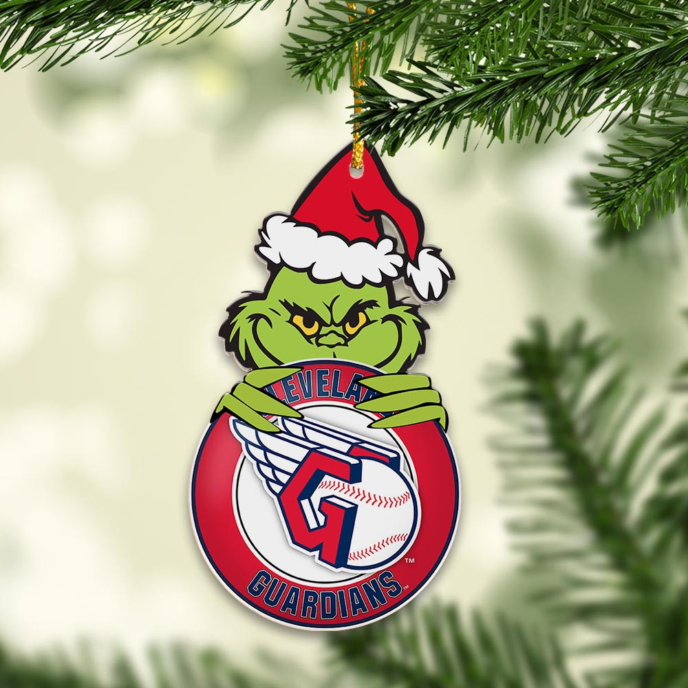 Sportswearmerch Cleveland Guardians MLB x Grinch Christmas Acrylic Ornament For Fans