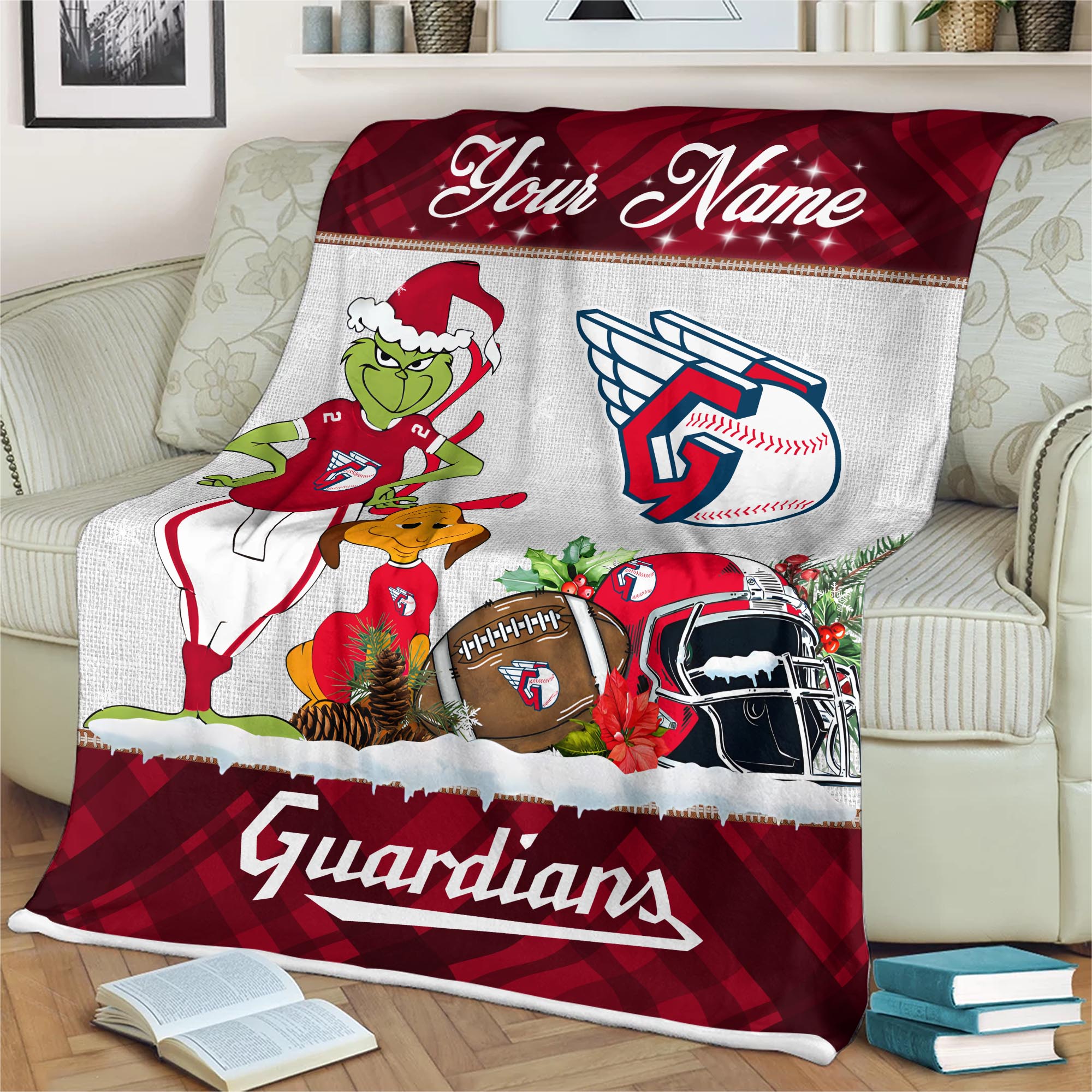 Sportswearmerch Cleveland Guardians MLB x Grinch Christmas Fleece Blanket For Fan