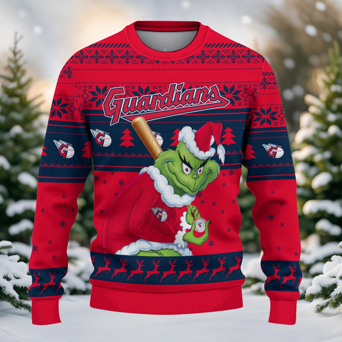 Sportswearmerch Cleveland Guardians MLB x Grinch Christmas Ugly Sweater For Fans