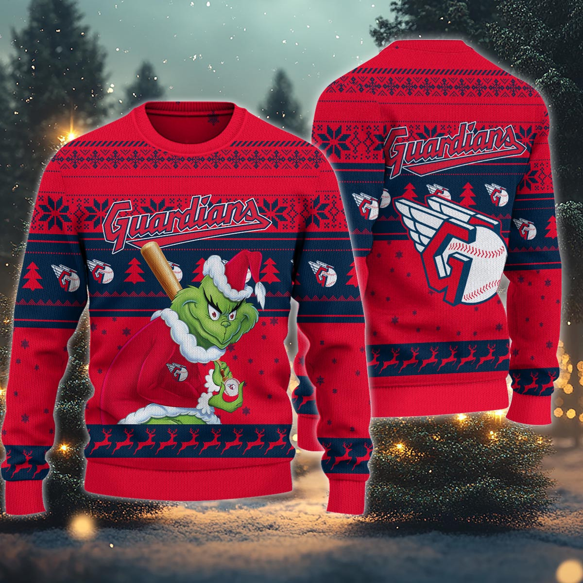Sportswearmerch Cleveland Guardians MLB x Grinch Christmas Ugly Sweater For Fans