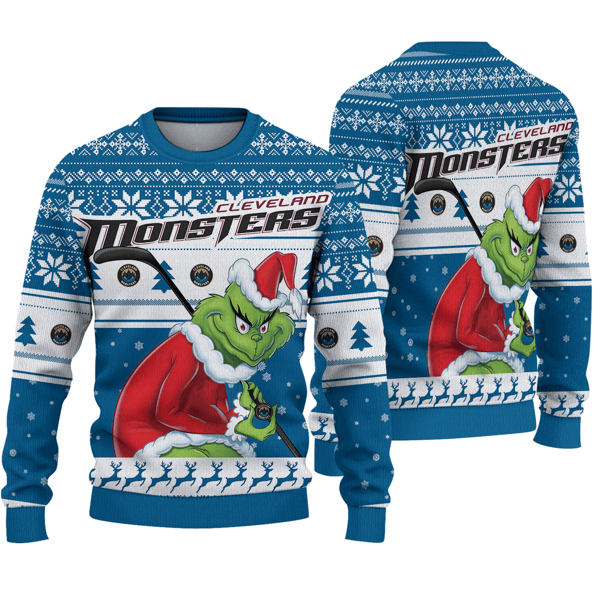Sportswearmerch Cleveland Monsters NHL x Grinch Christmas Ugly Sweater For Fans