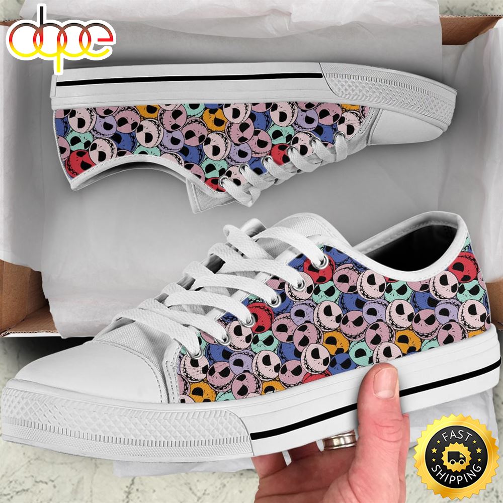 Sportswearmerch Color Jack Skellington Movie Faces Women Low Top Canvas Sneakers Shoes For Men And Women