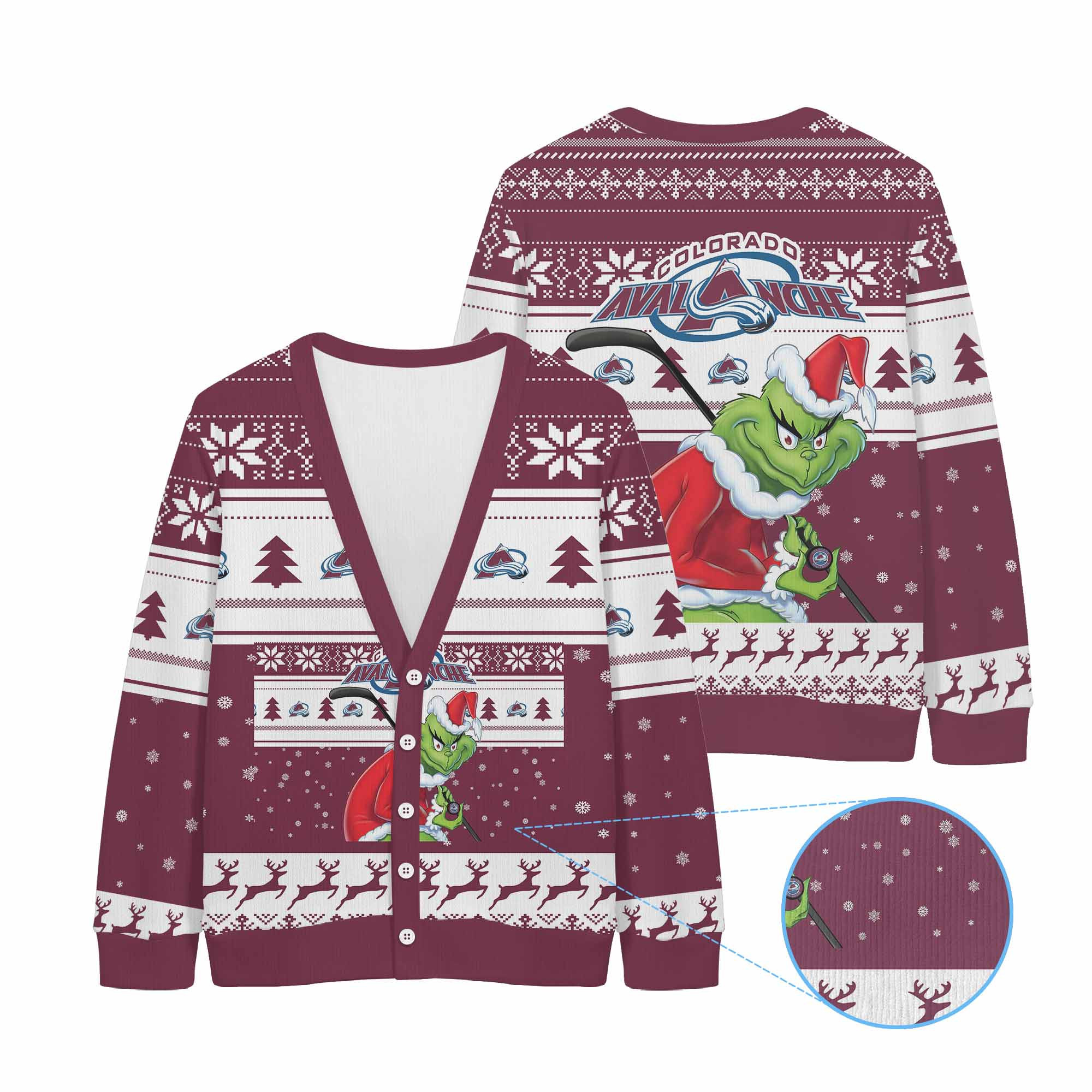 Sportswearmerch Colorado Avalanche NHL x Grinch Christmas Cardigan For Fan
